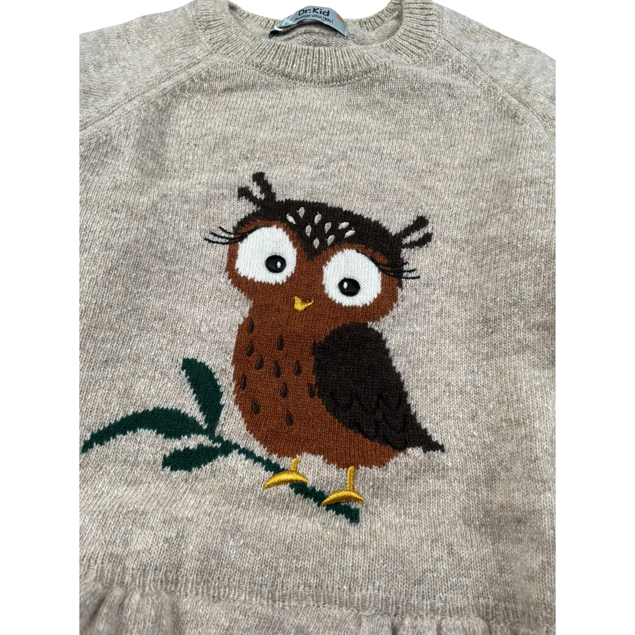 Dr.Kid Maglia Girocollo tinta unita con Ricami Beige per Neonata DK326 BEIGE DR.KID 