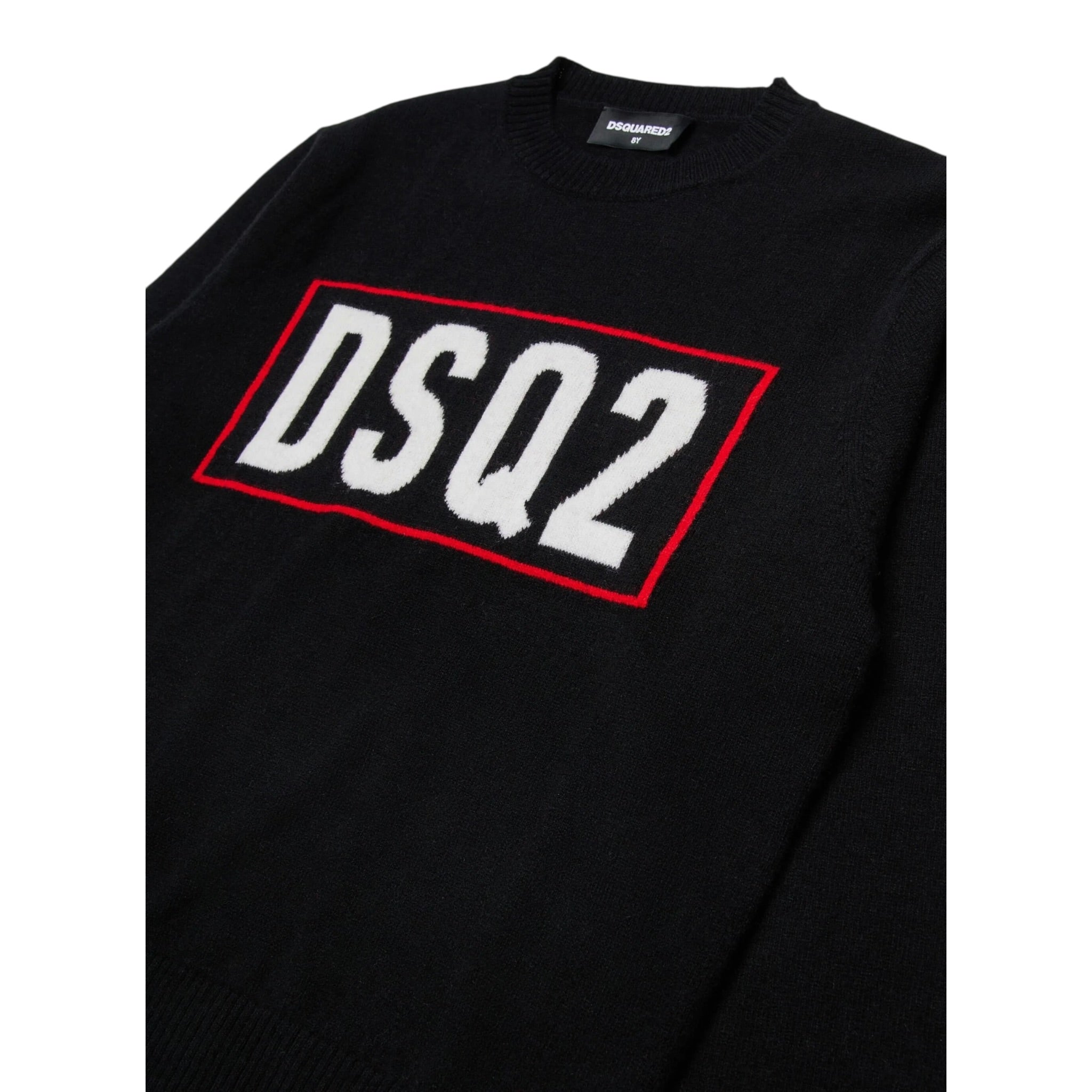 Dsquared2 Maglia Girocollo tinta unita Cn Stampa Nero per Bambino DQ3071 NERO DSQUARED2 