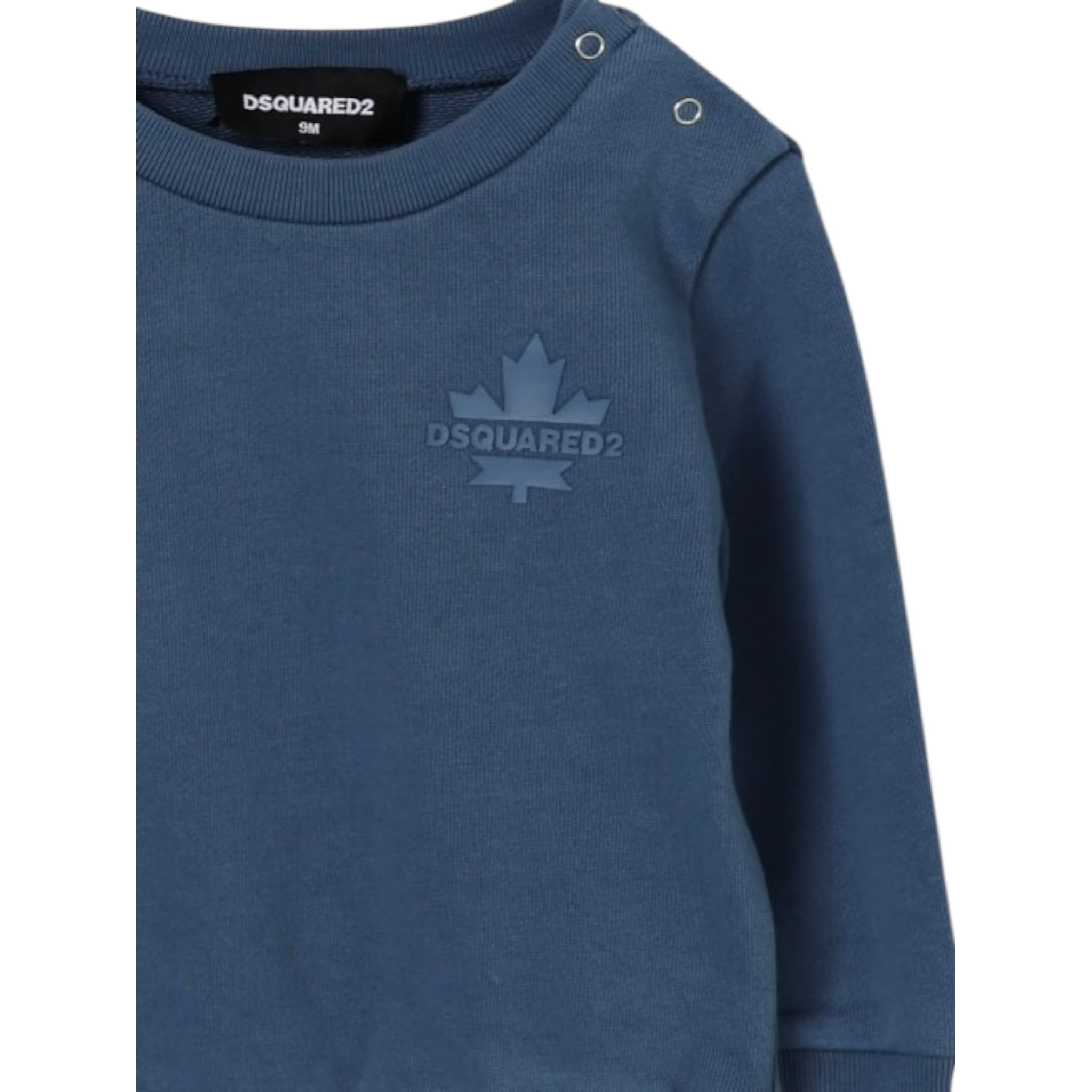 Dsquared2 Felpa Chiusa Girocollo tinta unita con Logo Petrolio per Bambino DQ3095XJ PETROLIO DSQUARED2 