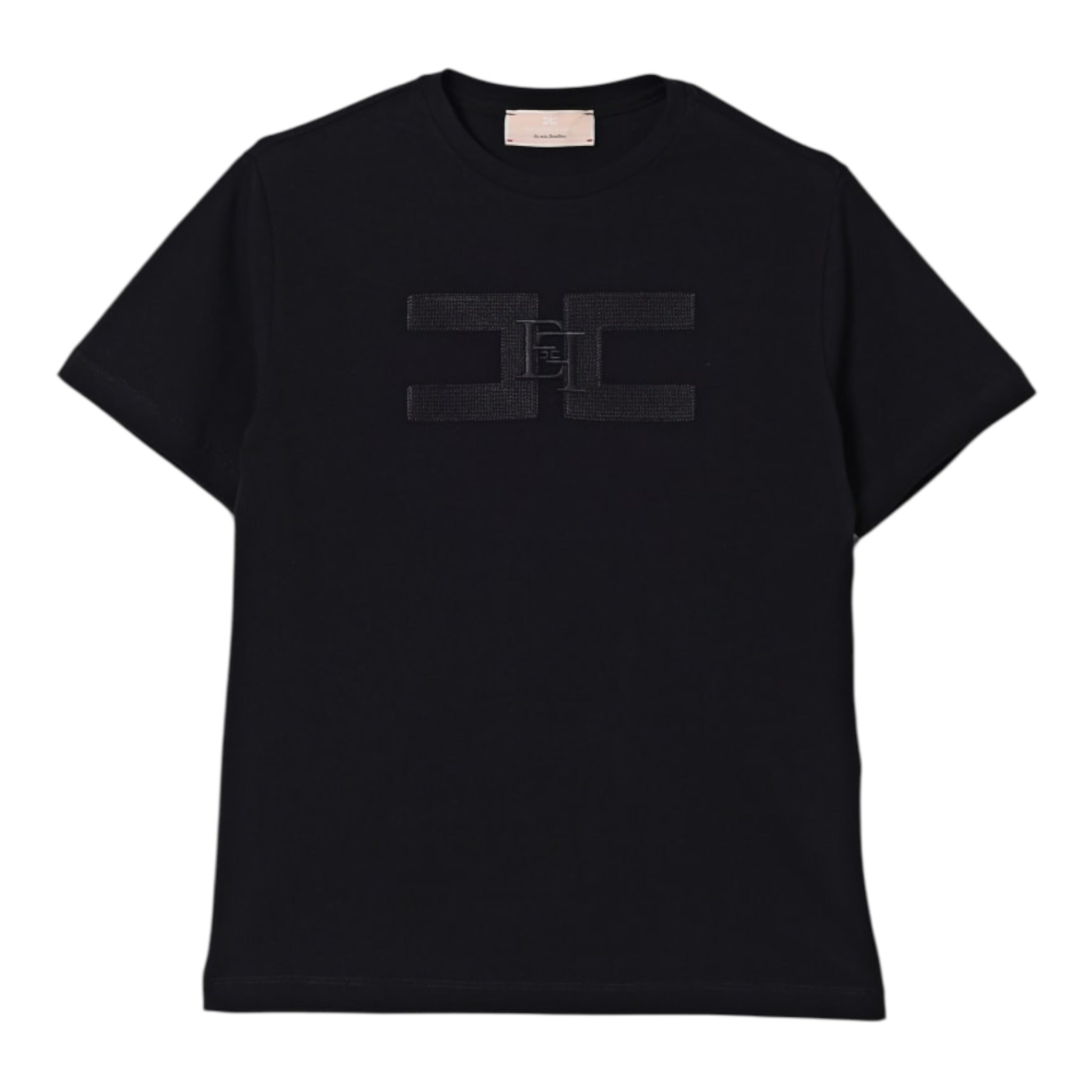 Elisabetta Franchi T-Shirt Girocollo tinta unita con Logo Nero per Bambina EFTS242X NERO ELISABETTA FRANCHI 
