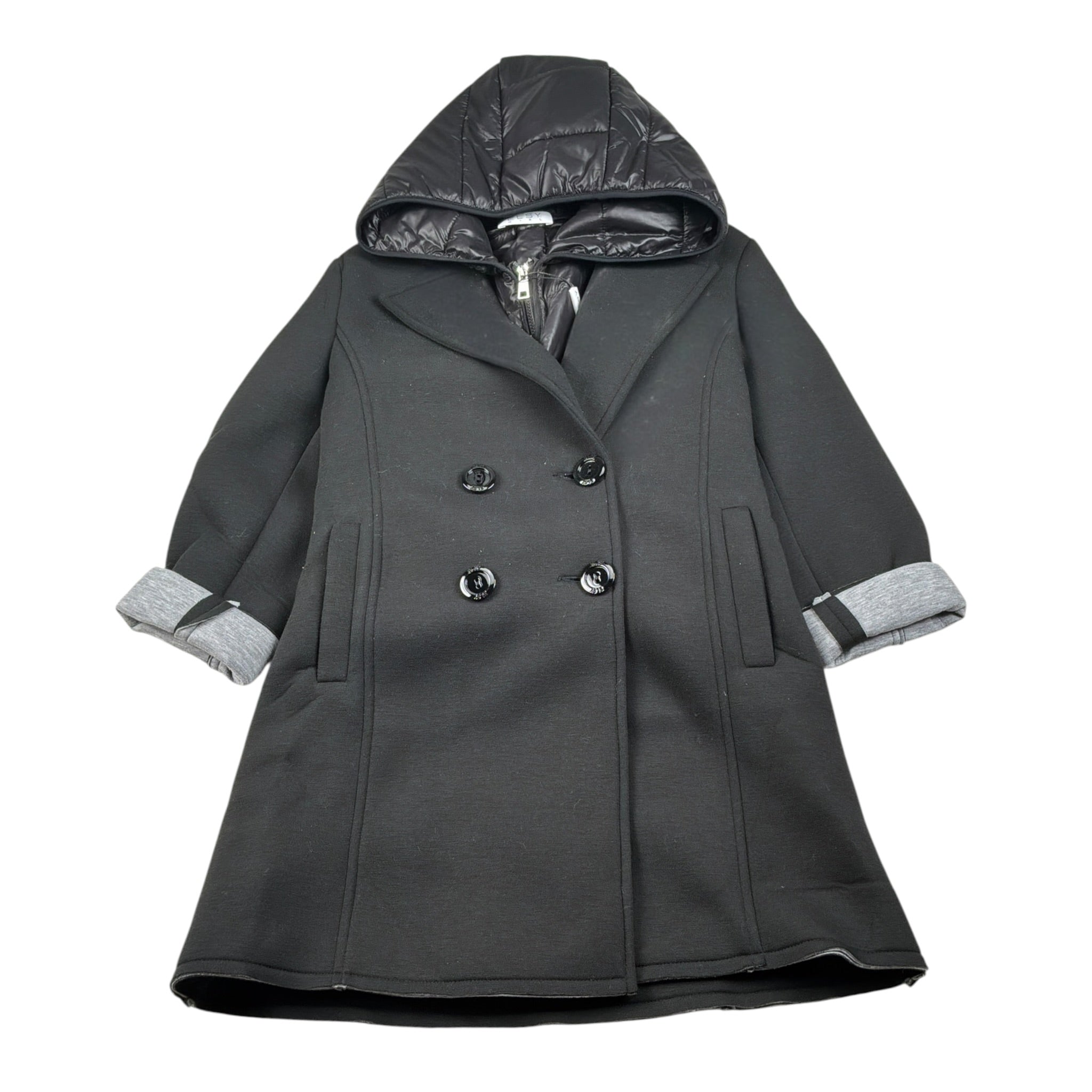 Elsy Cappotto tinta unita con Cappuccio Nero per Bambina 4102 NERO ELSY 