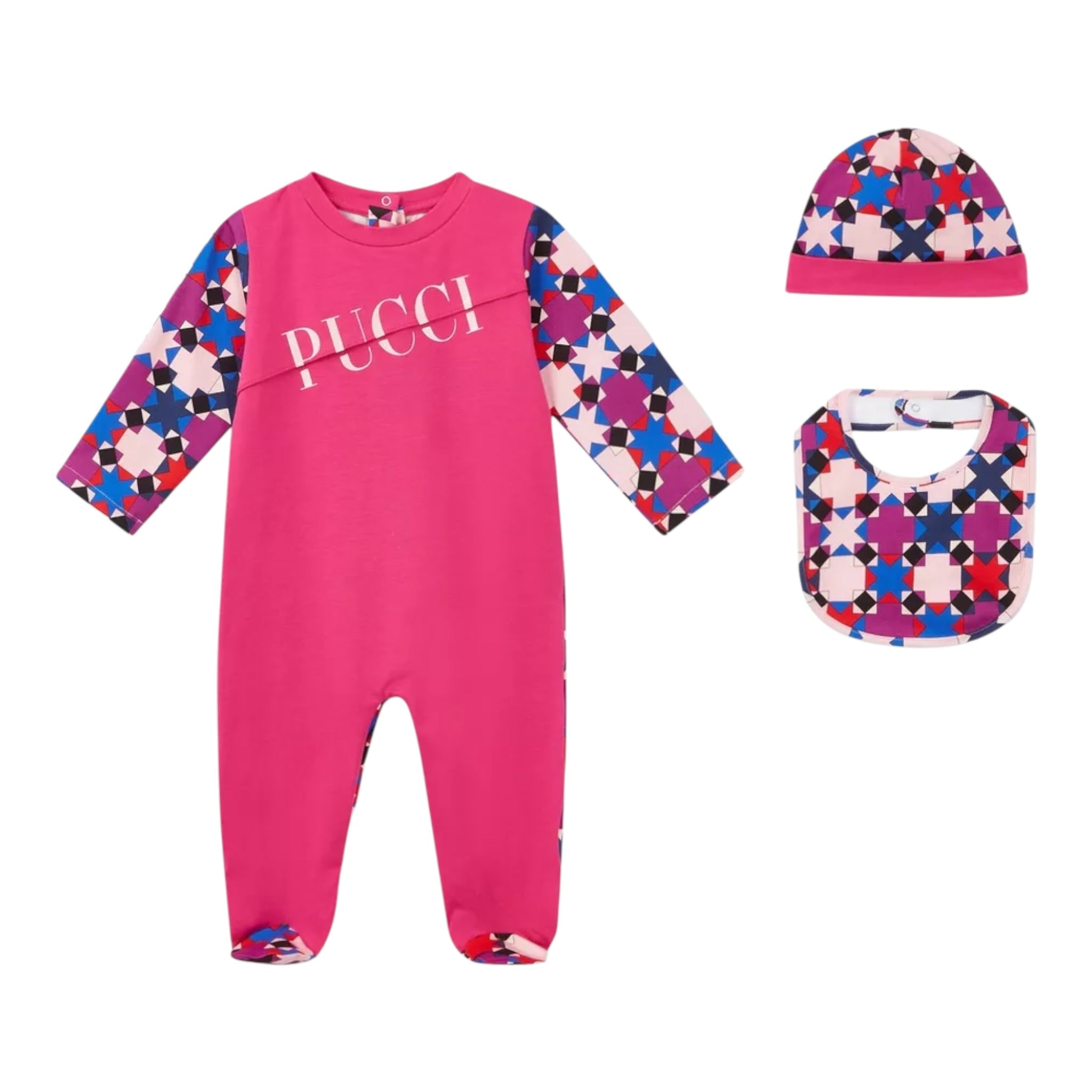 Emilio Pucci Set Tutina 3Pz Tutina-Bavetta-Cappello Fuxia per Neonata 9N0579 FUXIA EMILIO PUCCI 