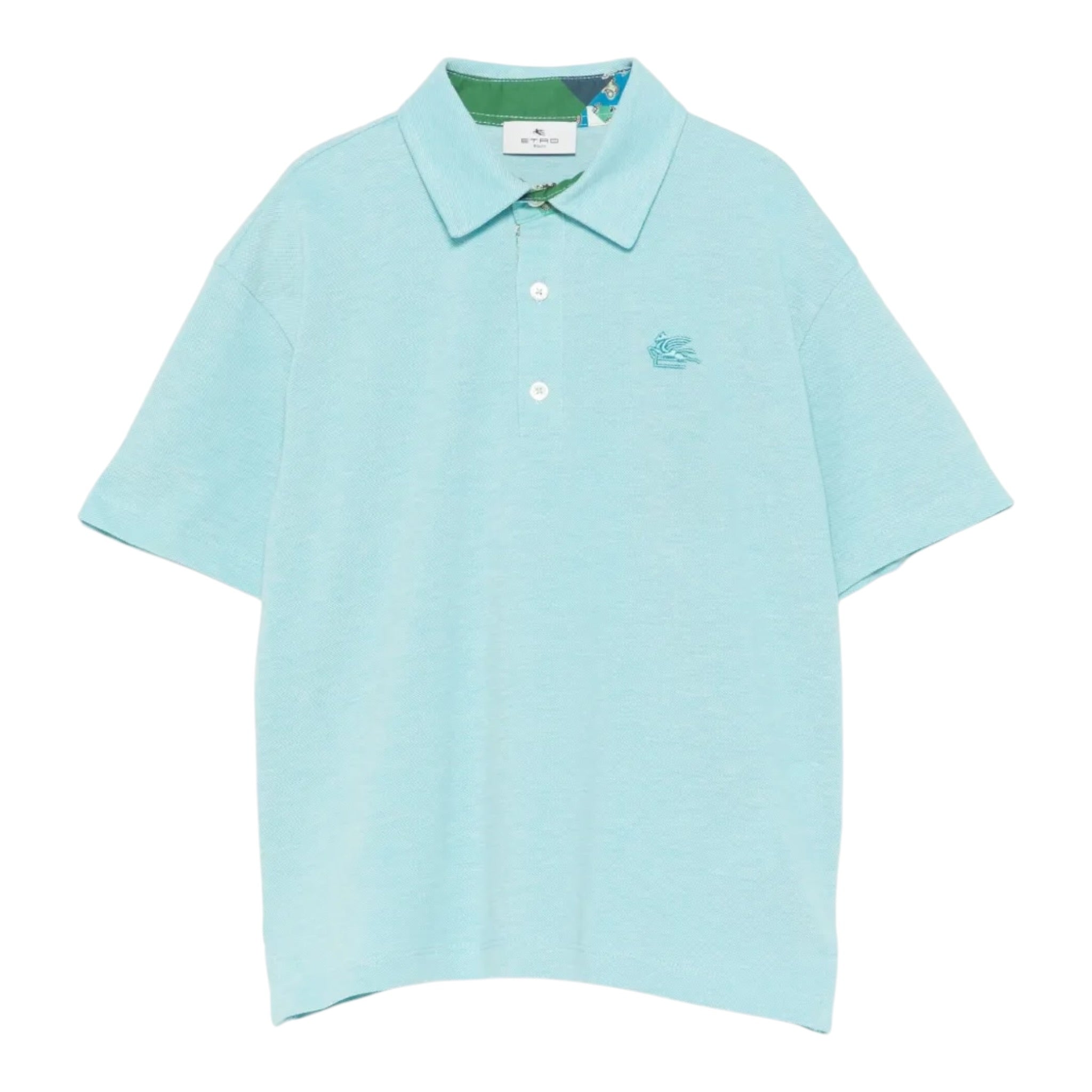 Etro Polo Mezza Manica tinta unita con Logo Azzurro per Bambino GW8P31 AZZURRO ETRO 