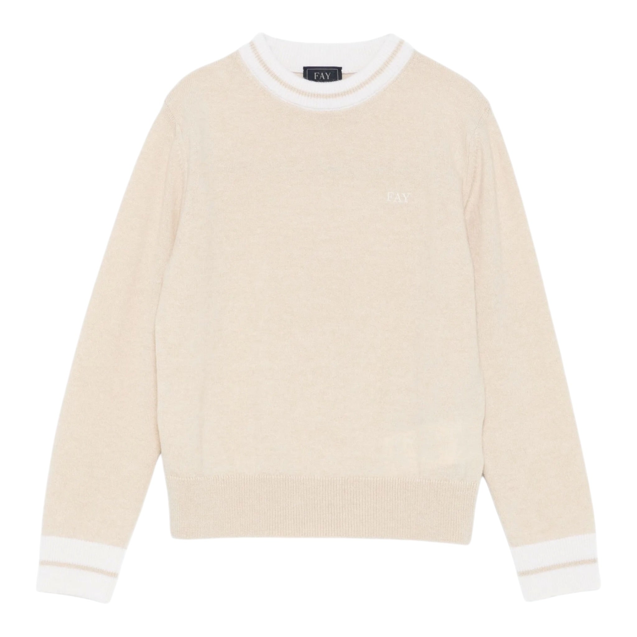 Fay Maglia Girocollo tinta unita con Logo Beige per Bambino FX9P30 BEIGE FAY 