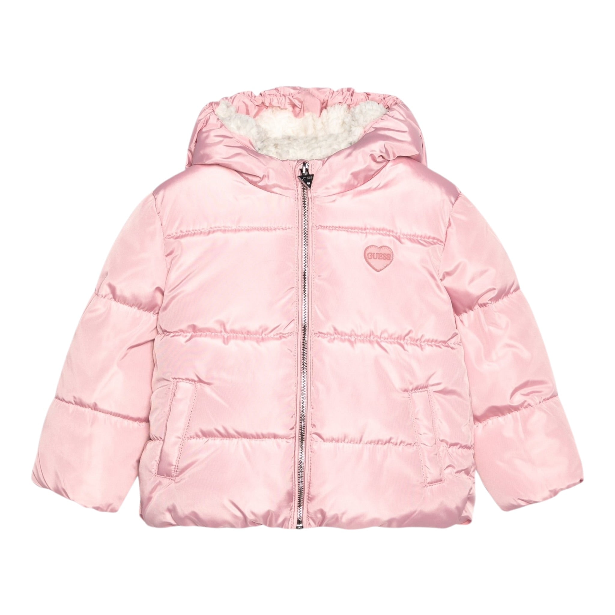 Guess Giubbino tinta unita con Zip Cappuccio E Pelliccia Rosa per Neonata A3BL02WB240 ROSA GUESS 