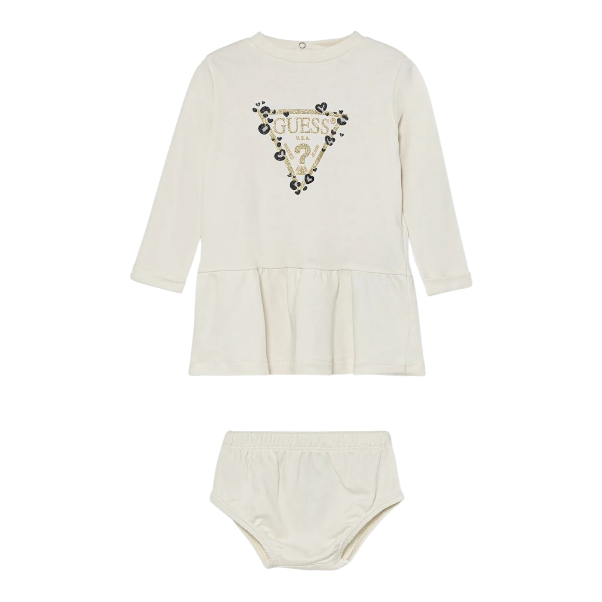 Guess Abito Manica Lunga tinta unita con Culotte Panna per Neonata A4YK19KA6W4X PANNA GUESS 