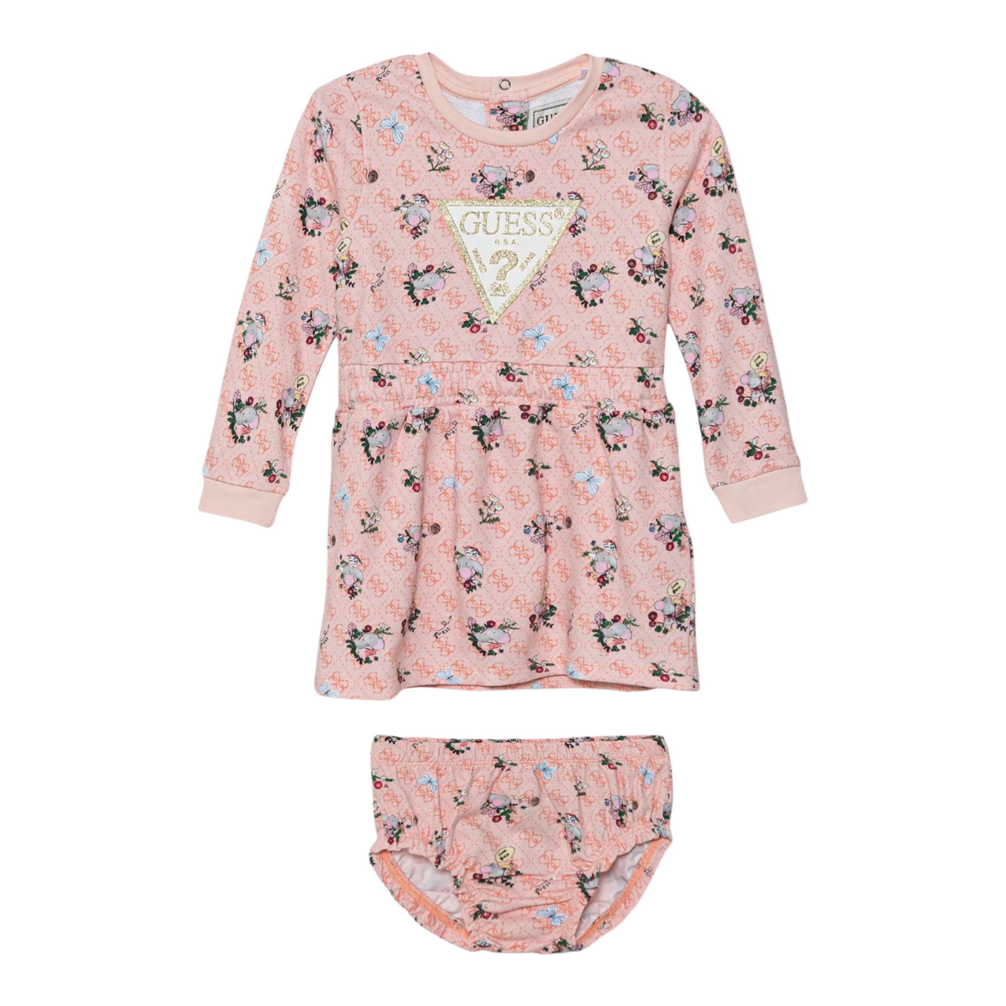 Guess Abito Manica Lunga tinta unita con Culotte Rosa per Neonata A5YK02KA6R4 ROSA GUESS 