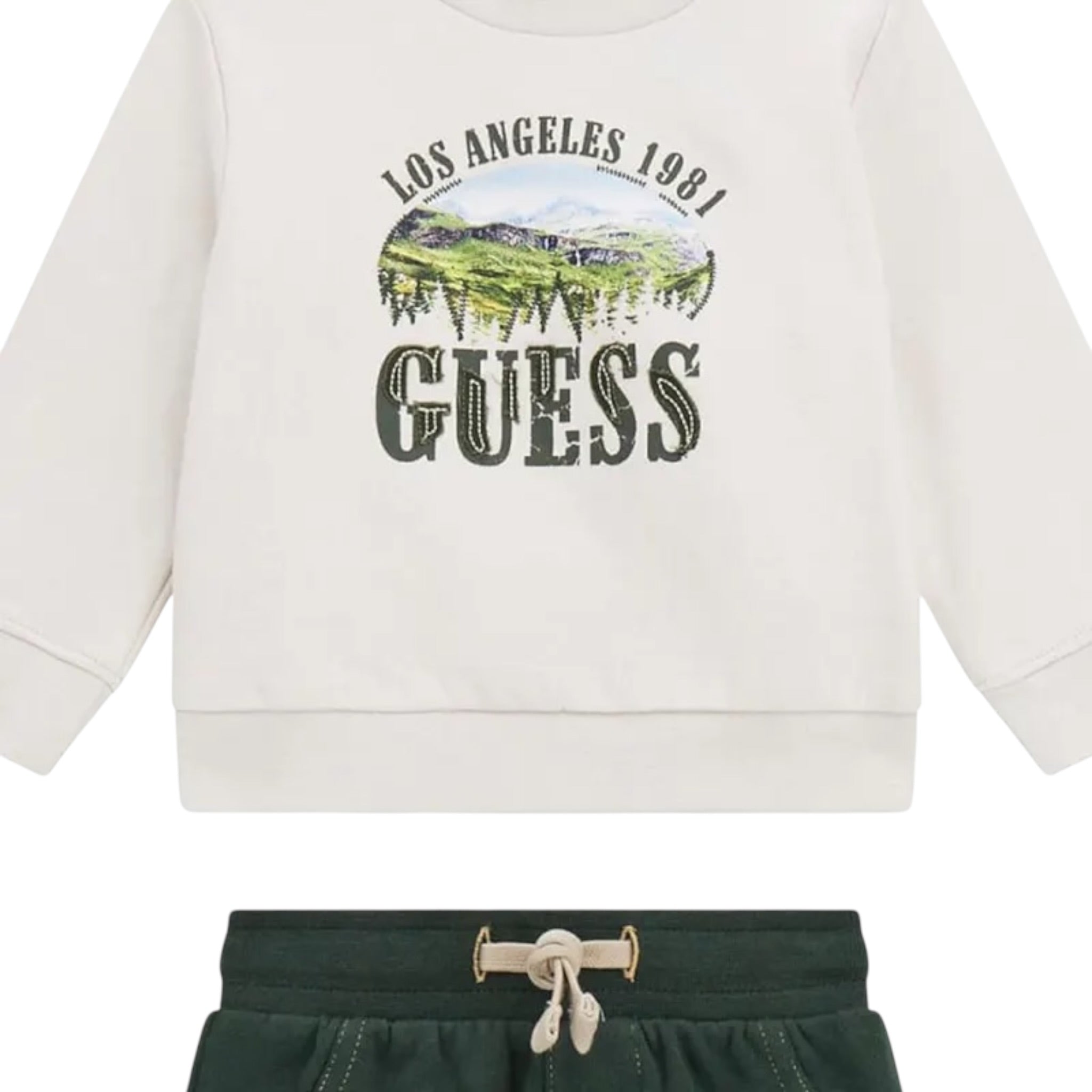 Guess Completo 2Pz Felpa-Pantalone Bicolore Bianco/Verde per Neonato I5BG08KAX74 BIANCO/VERDE GUESS 