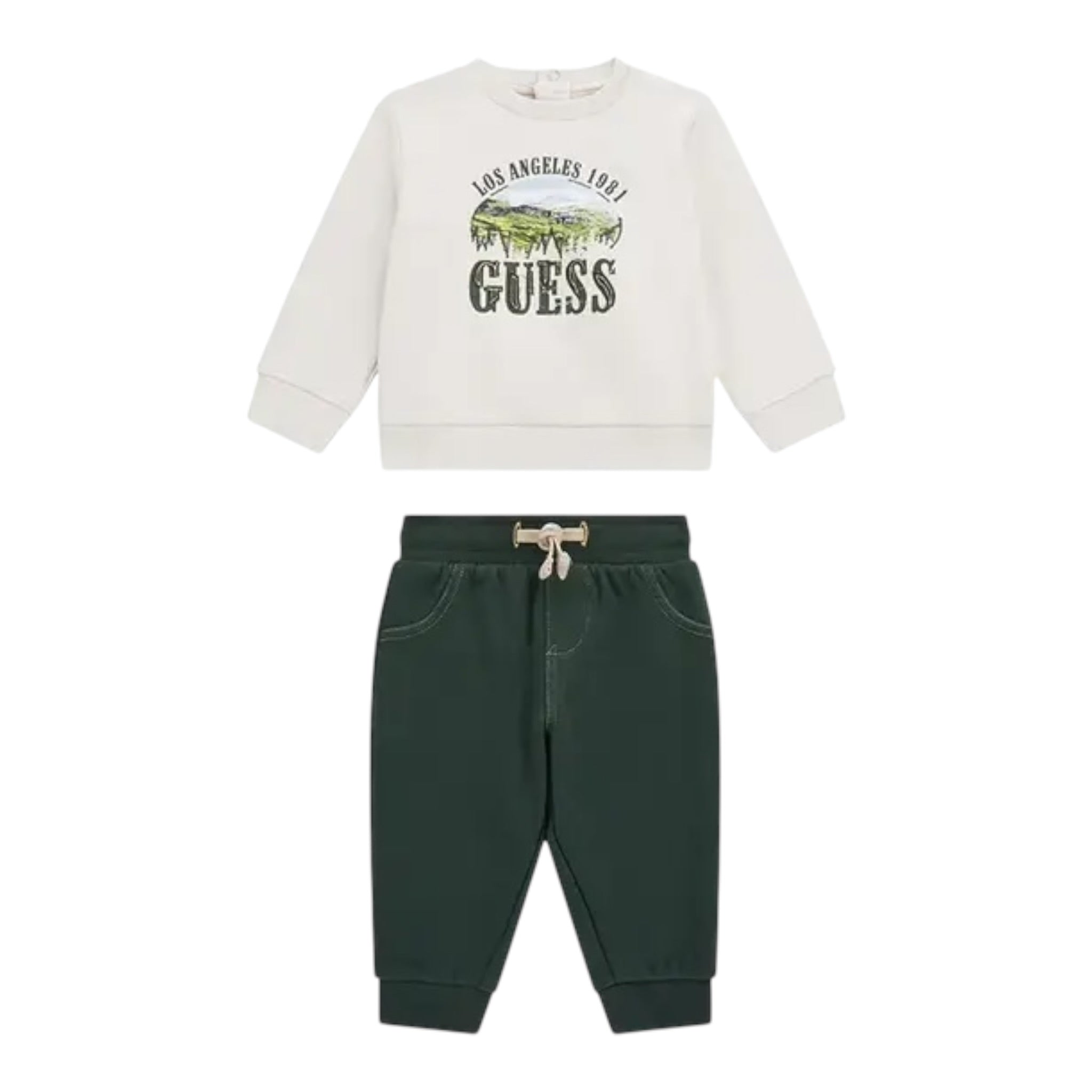 Guess Completo 2Pz Felpa-Pantalone Bicolore Bianco/Verde per Neonato I5BG08KAX74 BIANCO/VERDE GUESS 