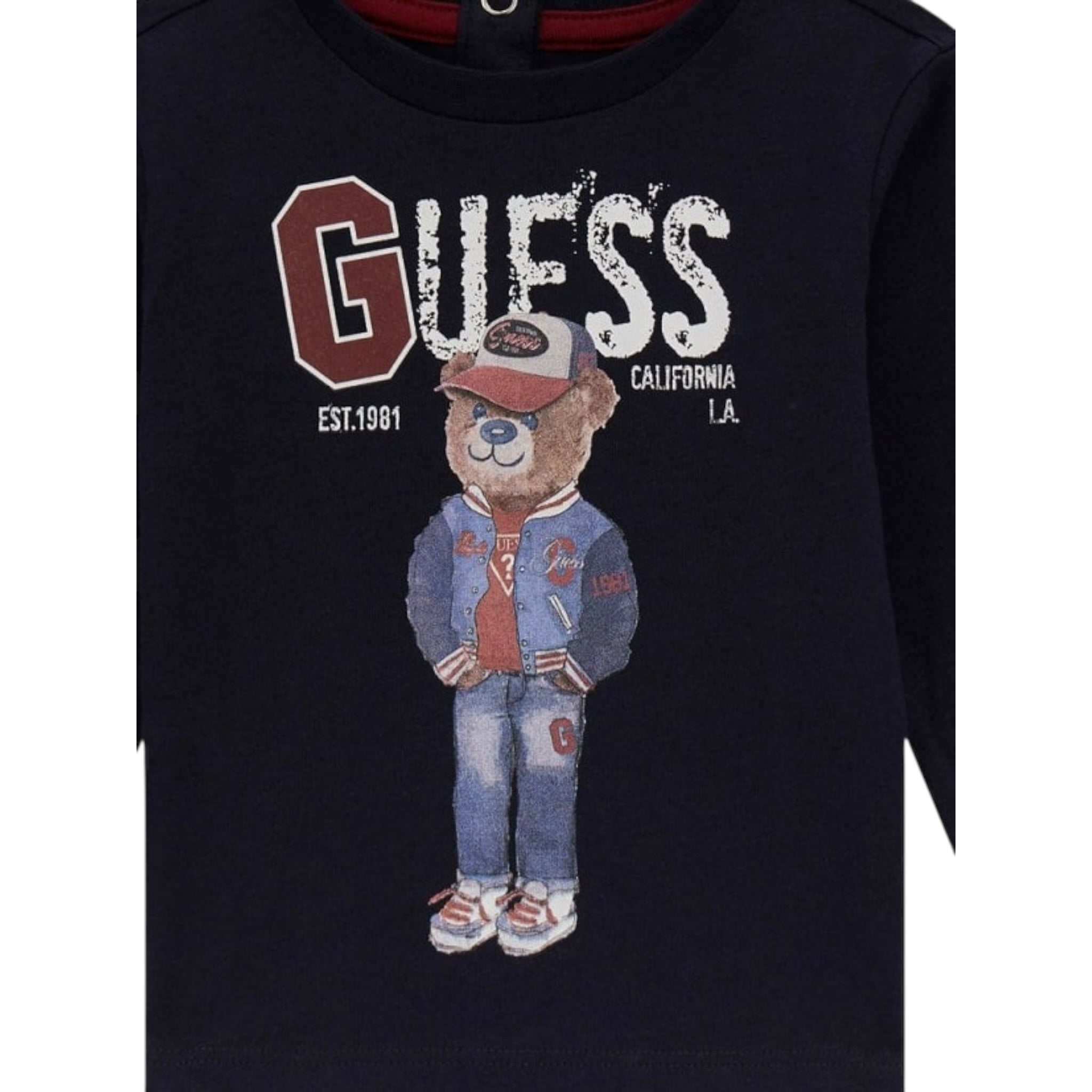 Guess Shirt tinta unita Girocollo con Stampa Blu per Neonato I5YI04K8HM4X BLU GUESS 