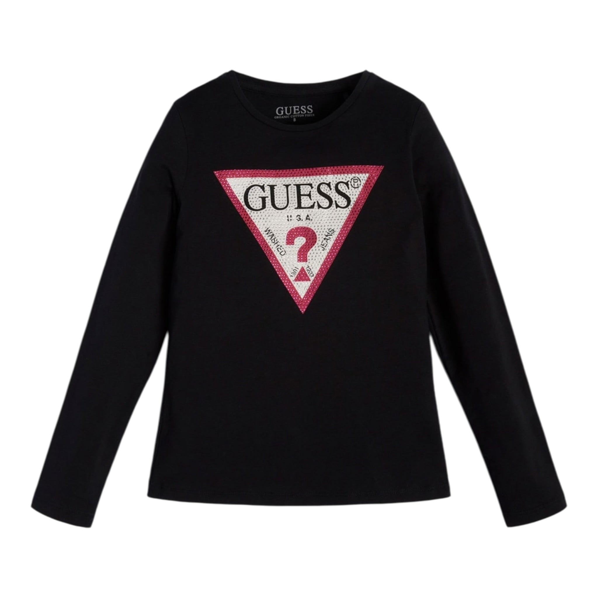 Guess Shirt Girocollo tinta unita con Brillantini Nero per Bambina J2YI50K6YW1 NERO GUESS 