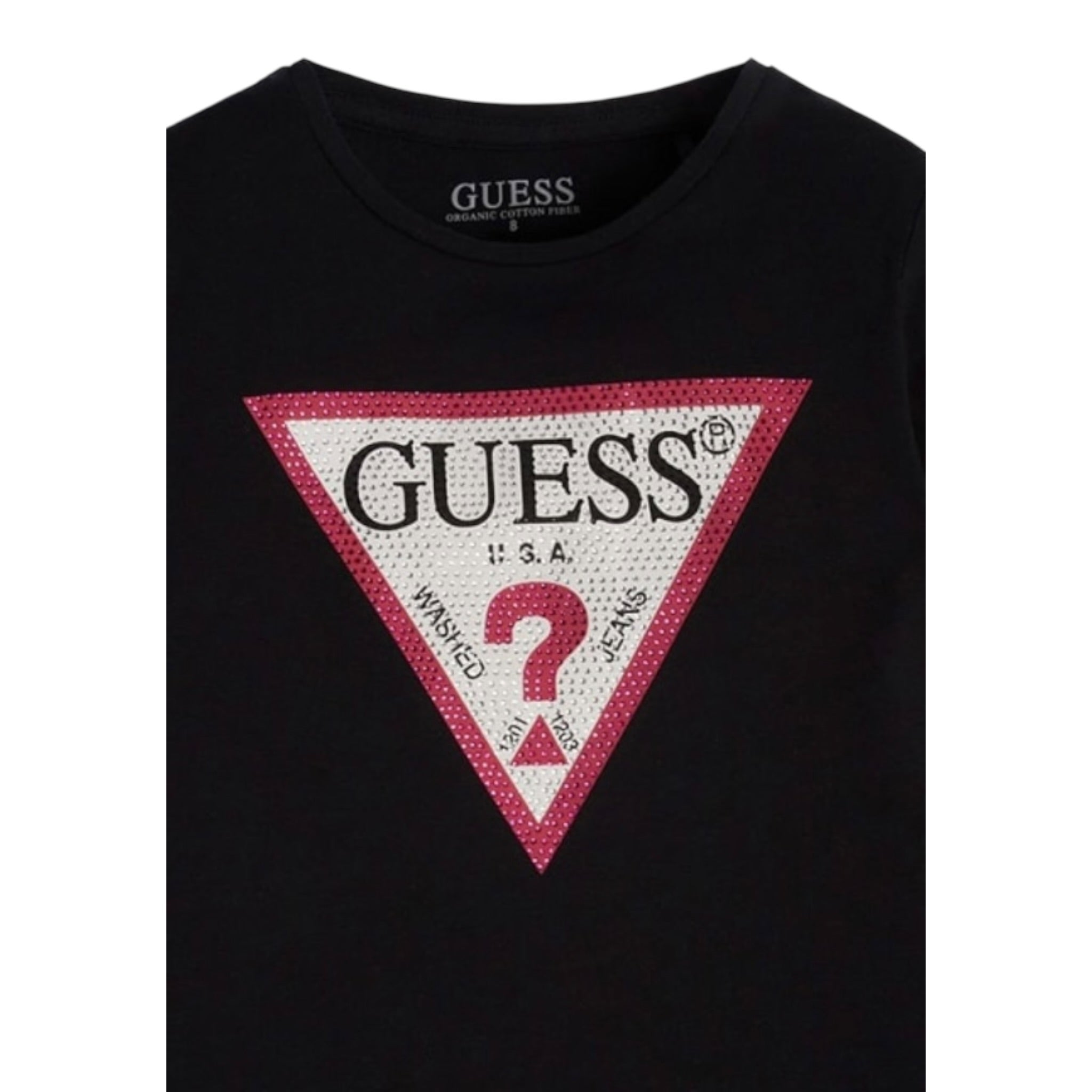 Guess Shirt Girocollo tinta unita con Brillantini Nero per Bambina J2YI50K6YW1 NERO GUESS 