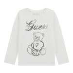 Guess Shirt Girocollo tinta unita con Pailettes Bianco per Neonata K5BI03J1314 BIANCO GUESS 