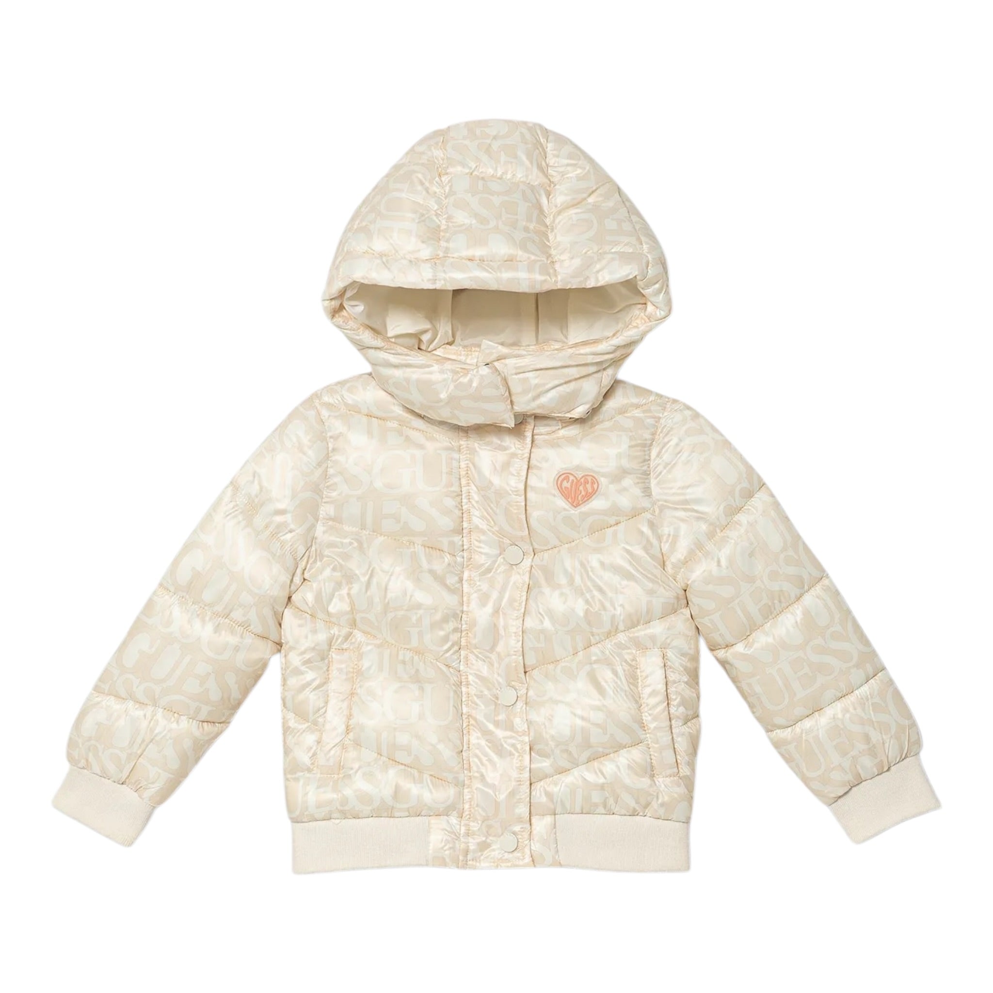 Guess Giubbino tinta unita con Zip Cappuccio E Fantasia Beige per Bambina K5YL02WEGY0J BEIGE GUESS 