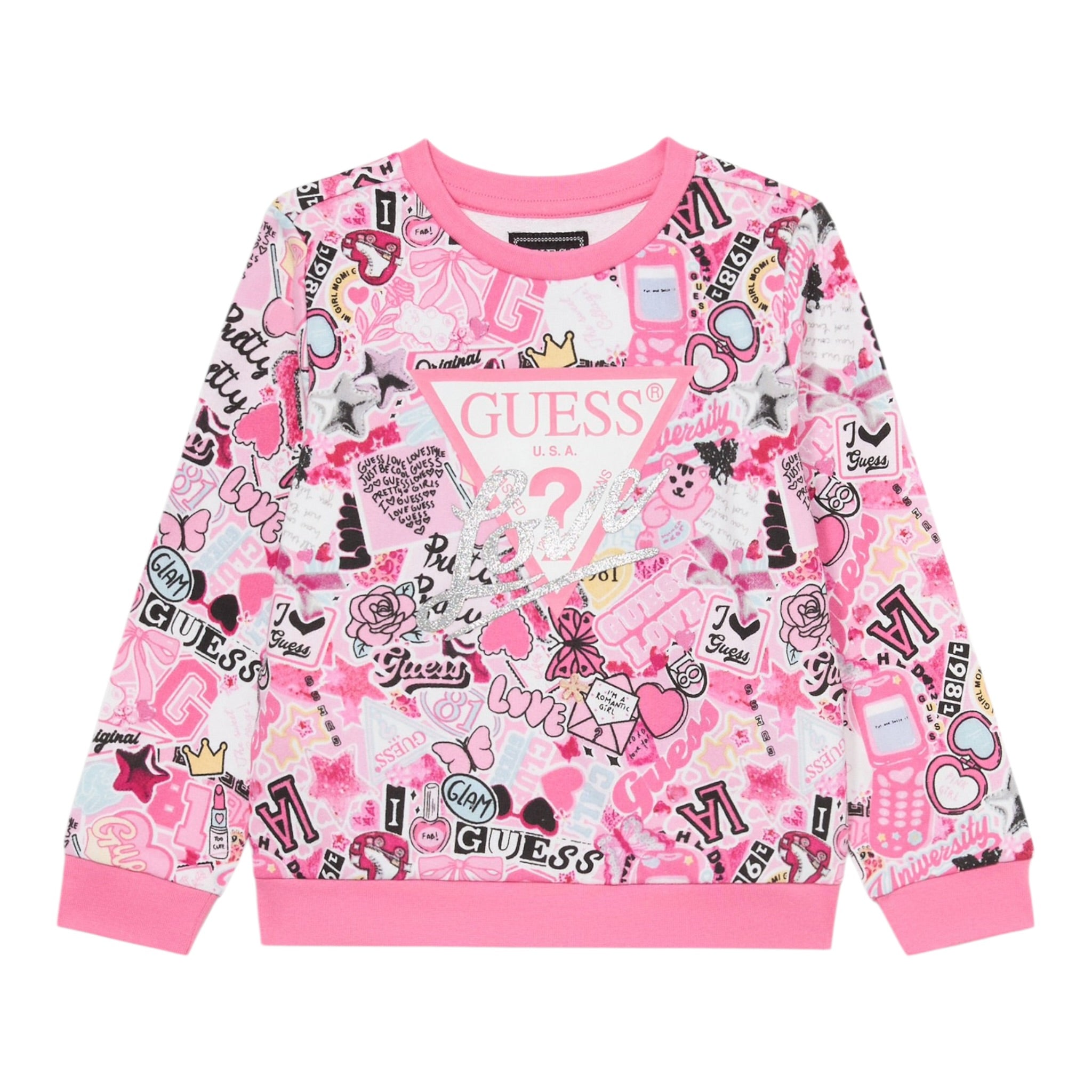 Guess Felpa Chiusa Girocollo tinta unita Stampa Fantasia Rosa per Neonata K5YQ02KA6R4 ROSA GUESS 