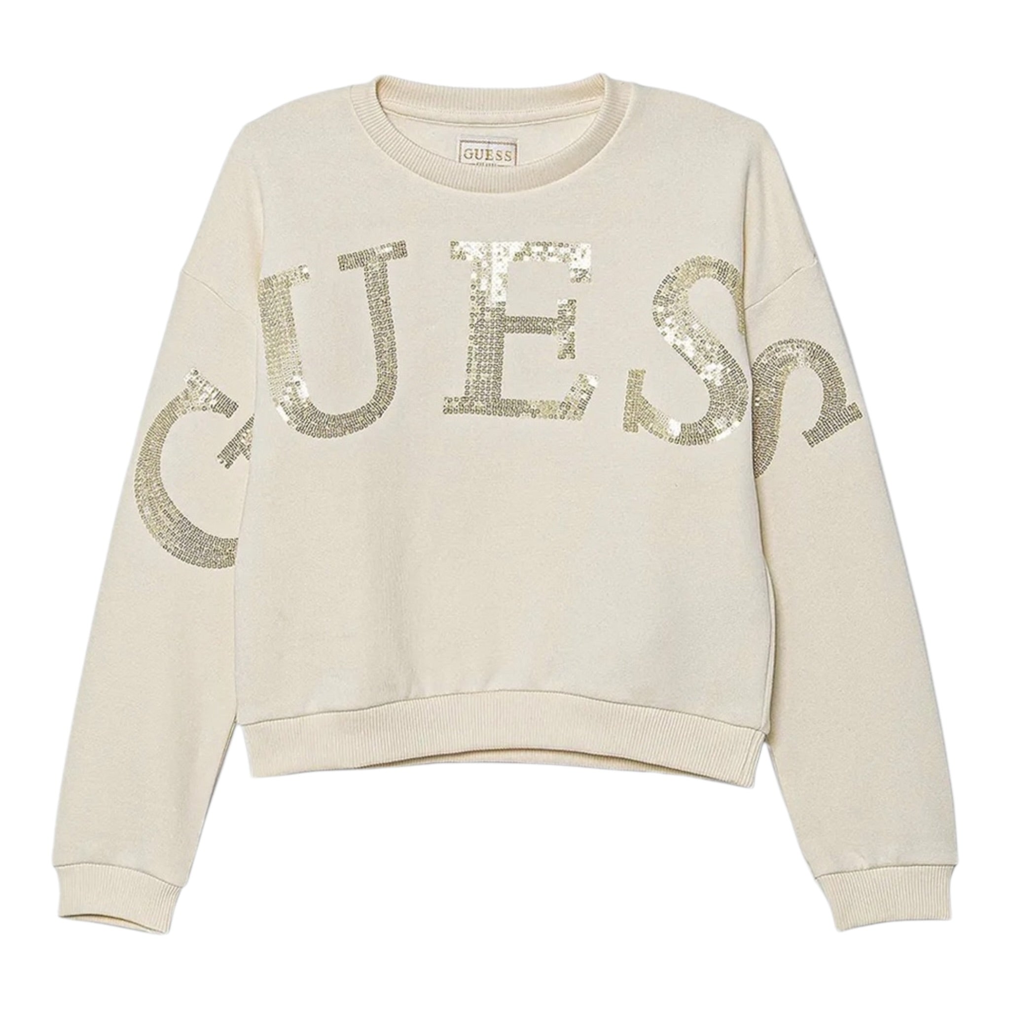 Guess Felpa Chiusa Girocollo tinta unita con Paillettes Panna per Bambina K5YQ09KAV34 PANNA GUESS 