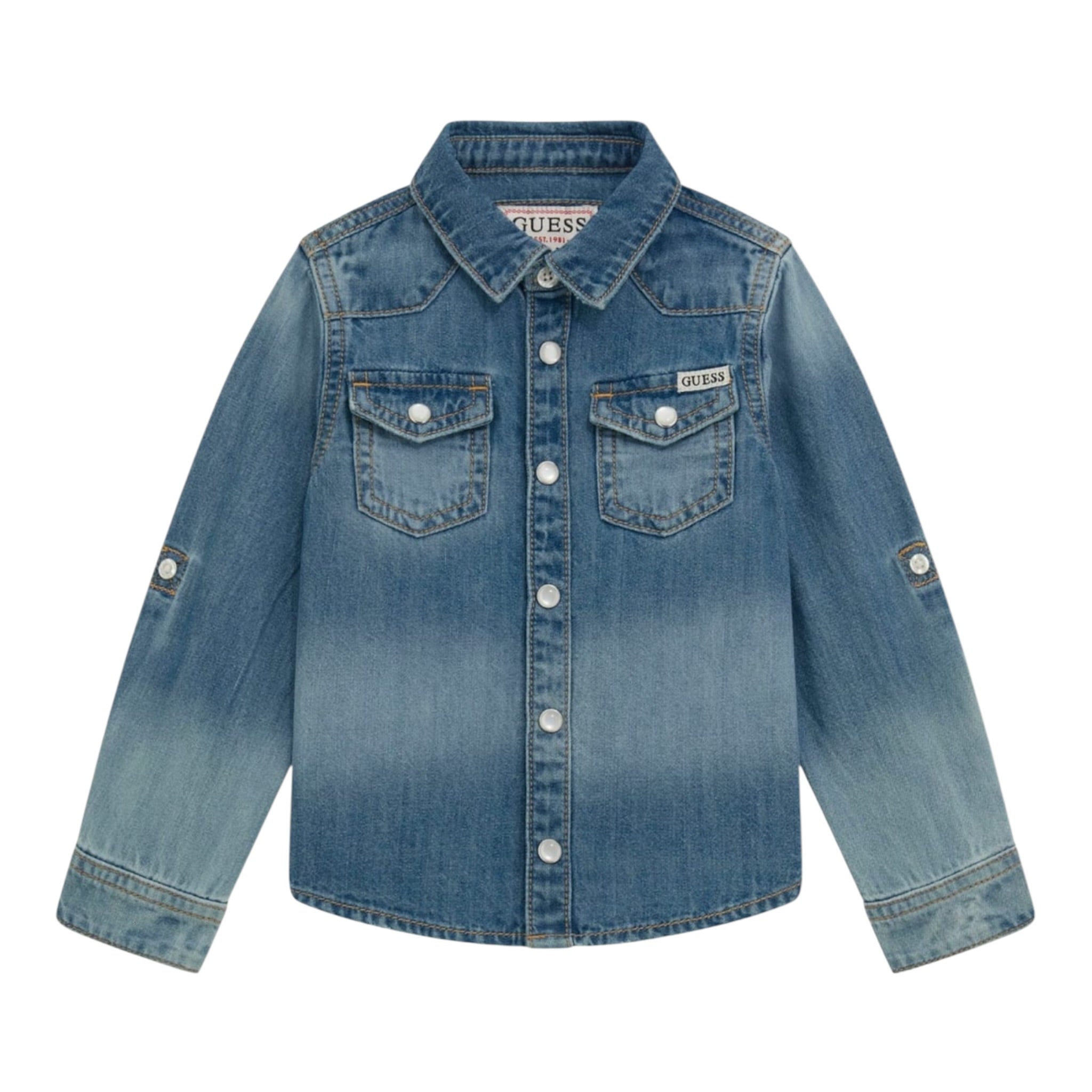 Guess Camicia In Denim tinta unita Azzurro per Neonato N5RH05D5K80 AZZURRO GUESS 