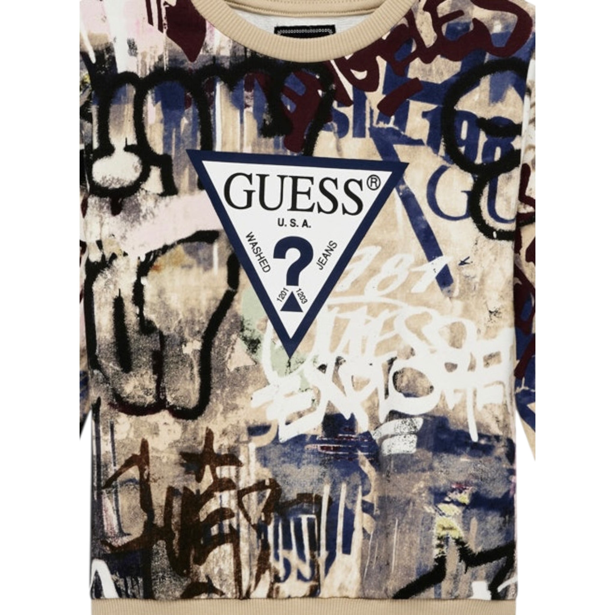 Guess Felpa tinta unita con Stampa Beige per Neonato N5YQ00KA6R4 BEIGE GUESS 