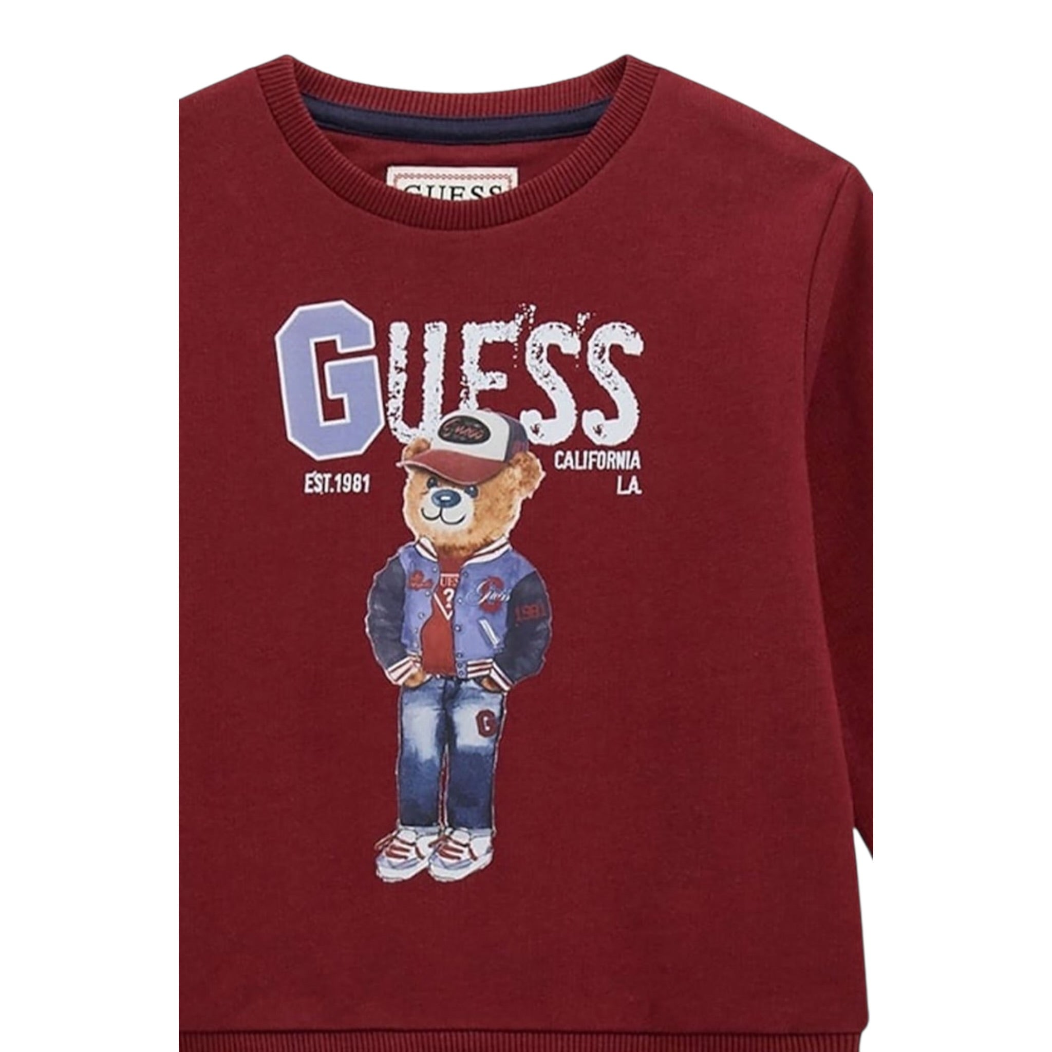 Guess Felpa Chiusa Girocollo tinta unita Bordeaux per Bambino N5YQ05KAD74J BORDEAUX GUESS 