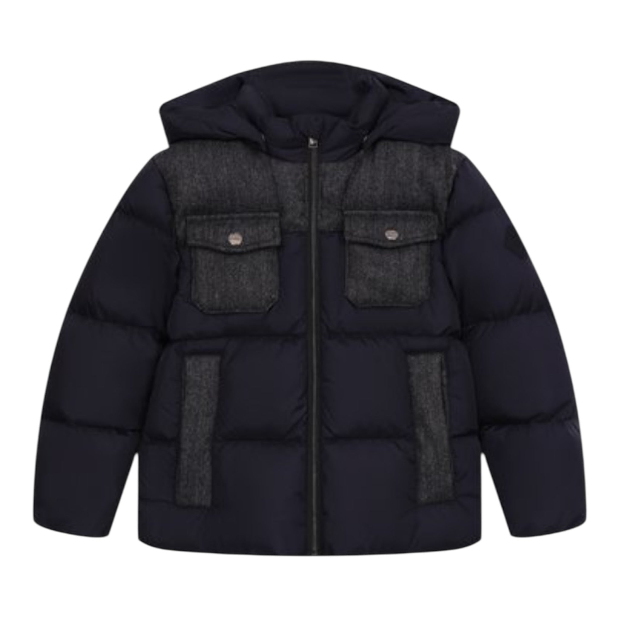 Herno Giubbino tinta unita con Zip E Cappuccio Blu per Bambino PI000158B BLU HERNO 