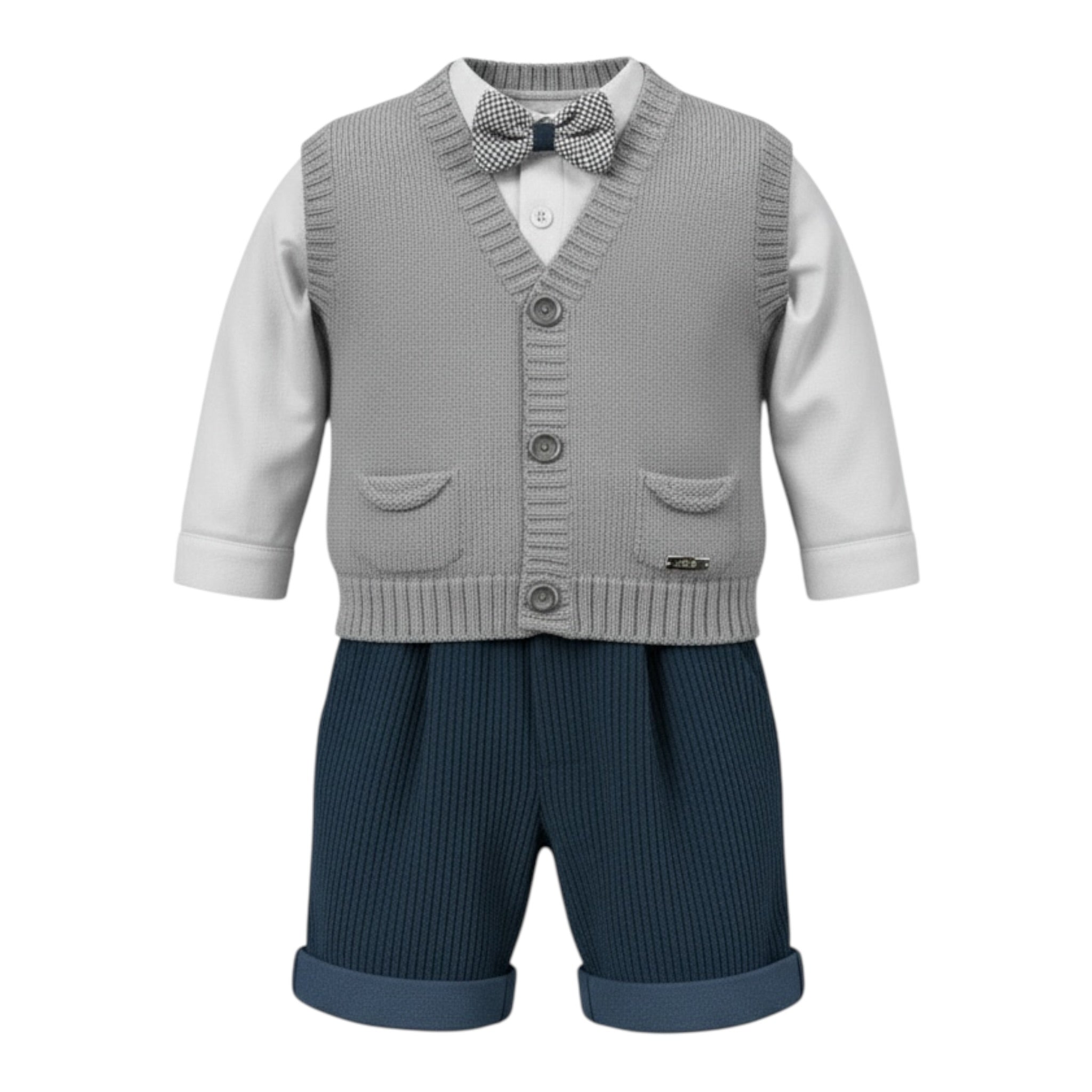 I Delfi Completo 4Pz Papillon-Camicia-Gilet-Salopette Grigio per Neonato 24A4298 GRIGIO I DELFI 