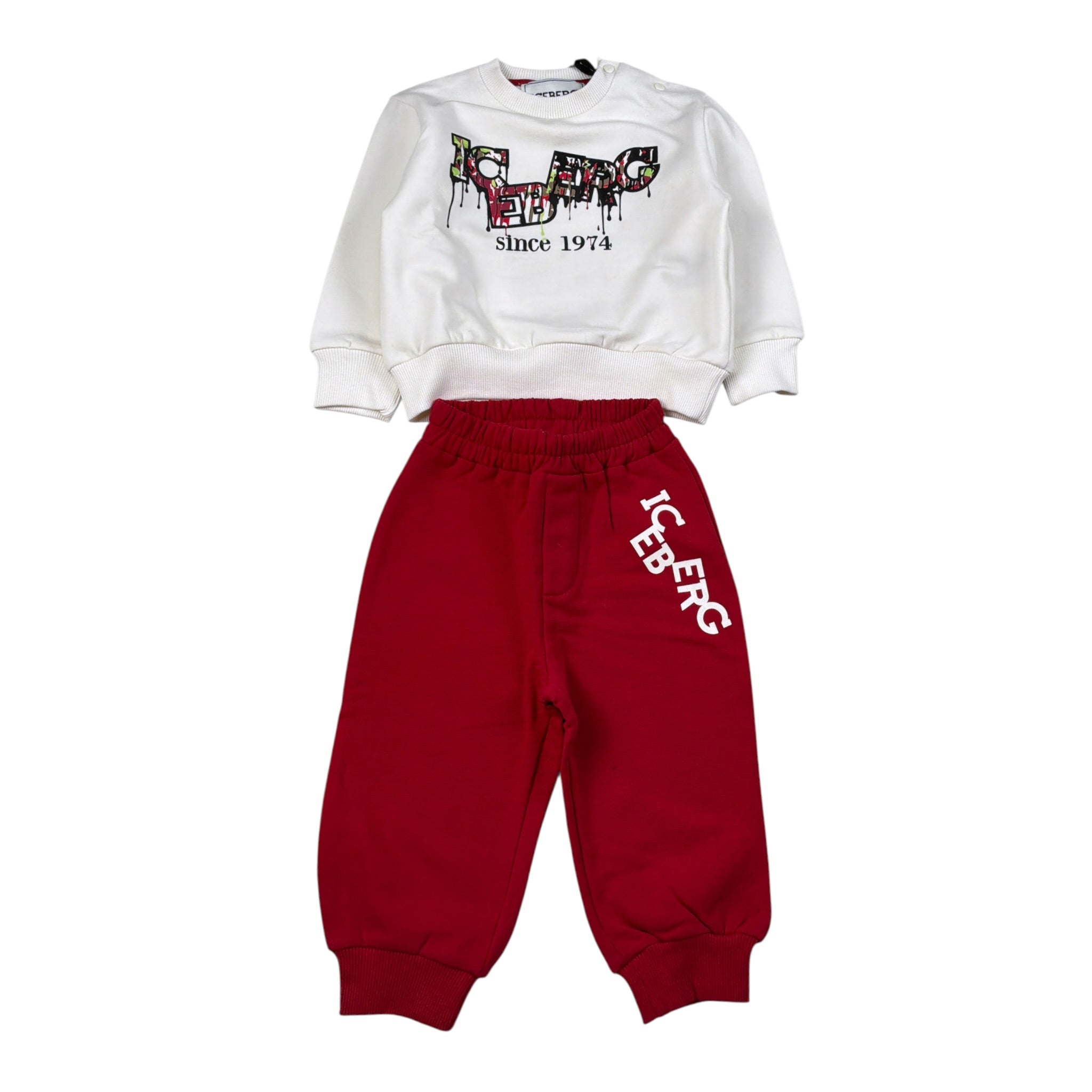 Iceberg Completo 2Pz Felpa-Pantalone con Stampa Bianco/Rosso per Neonato CFICE6304NXX BIANCO/ROSSO ICEBERG 