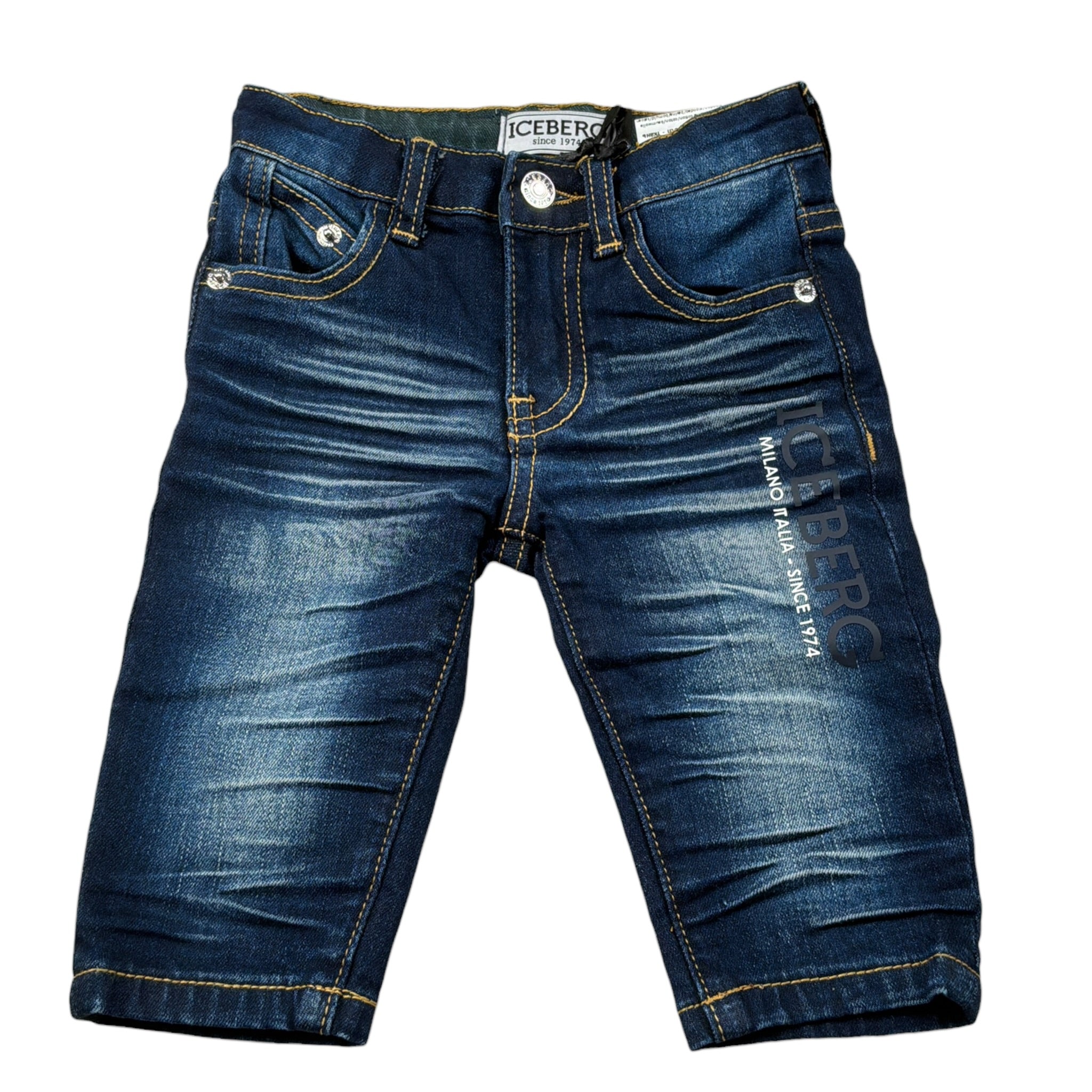 Iceberg Jeans tinta unita con Girovita Regolabile Blu per Neonato PTICE5312B BLU ICEBERG 