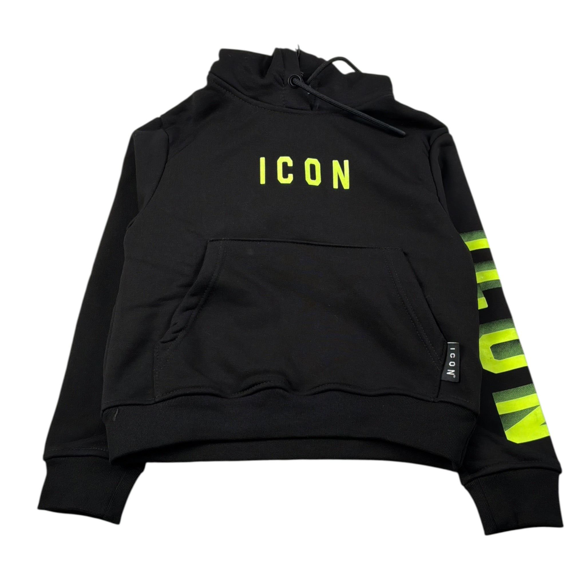Icon Felpa tinta unita con Cappuccio E Stampa Nero per Bambino IBSW00786X NERO ICON 