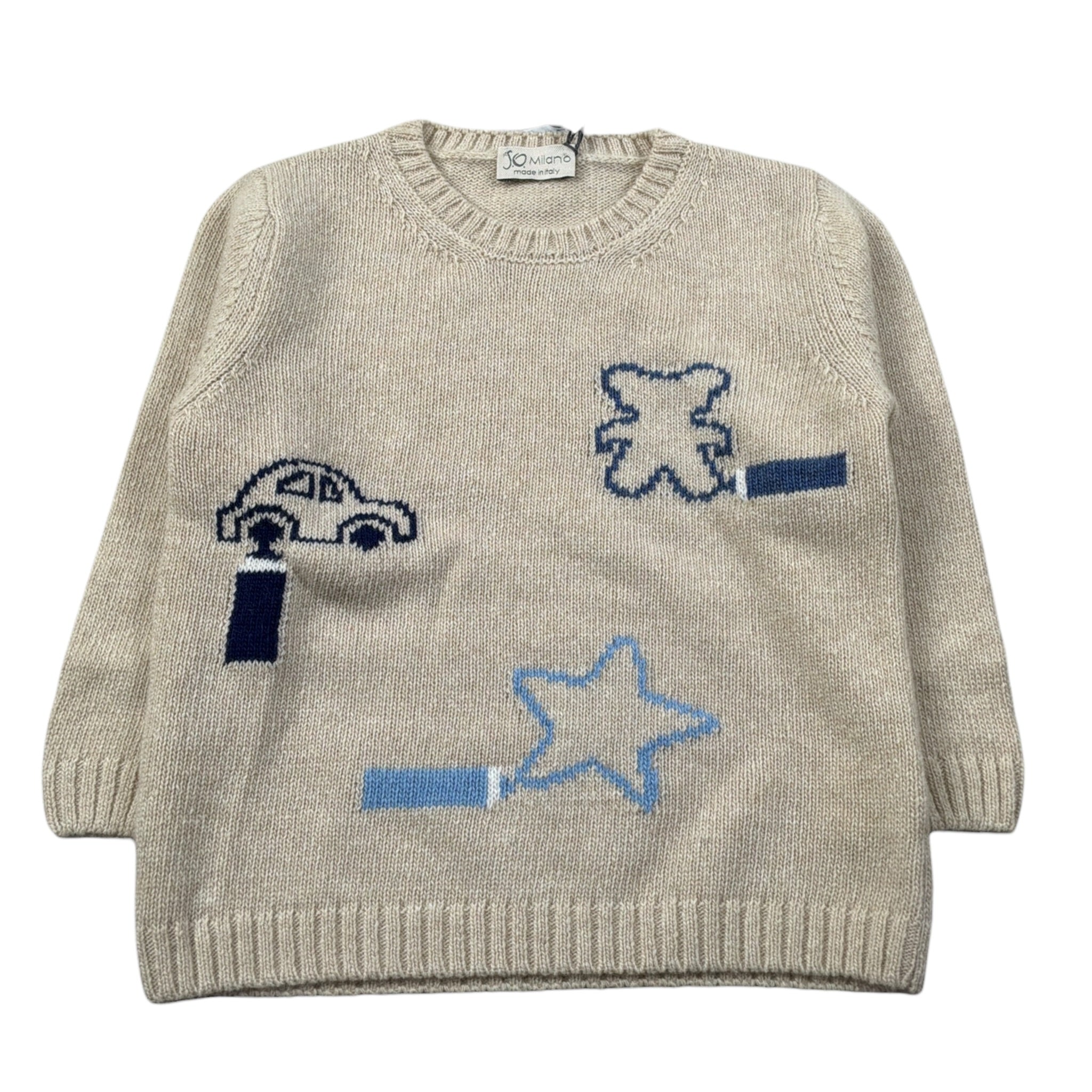 J.O. Milano Maglia Girocollo tinta unita con Ricami Beige per Neonato 563A3 BEIGE J.O. MILANO 