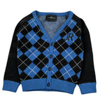 John Richmond Cardigan Bicolore con Fantasia A Quadri Blu per Neonato RIA26114CD BLU JOHN RICHMOND 