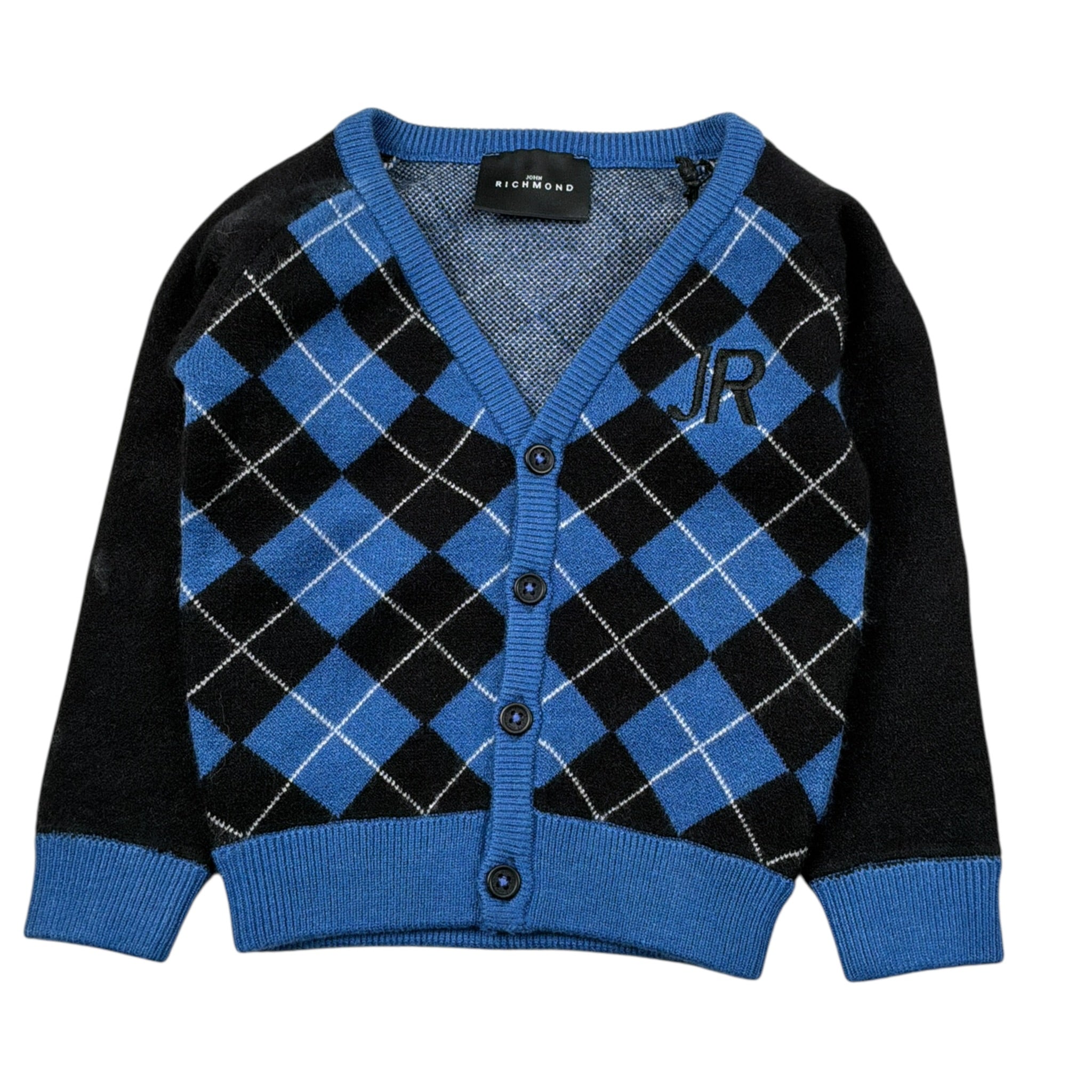 John Richmond Cardigan Bicolore con Fantasia A Quadri Blu per Neonato RIA26114CD BLU JOHN RICHMOND 