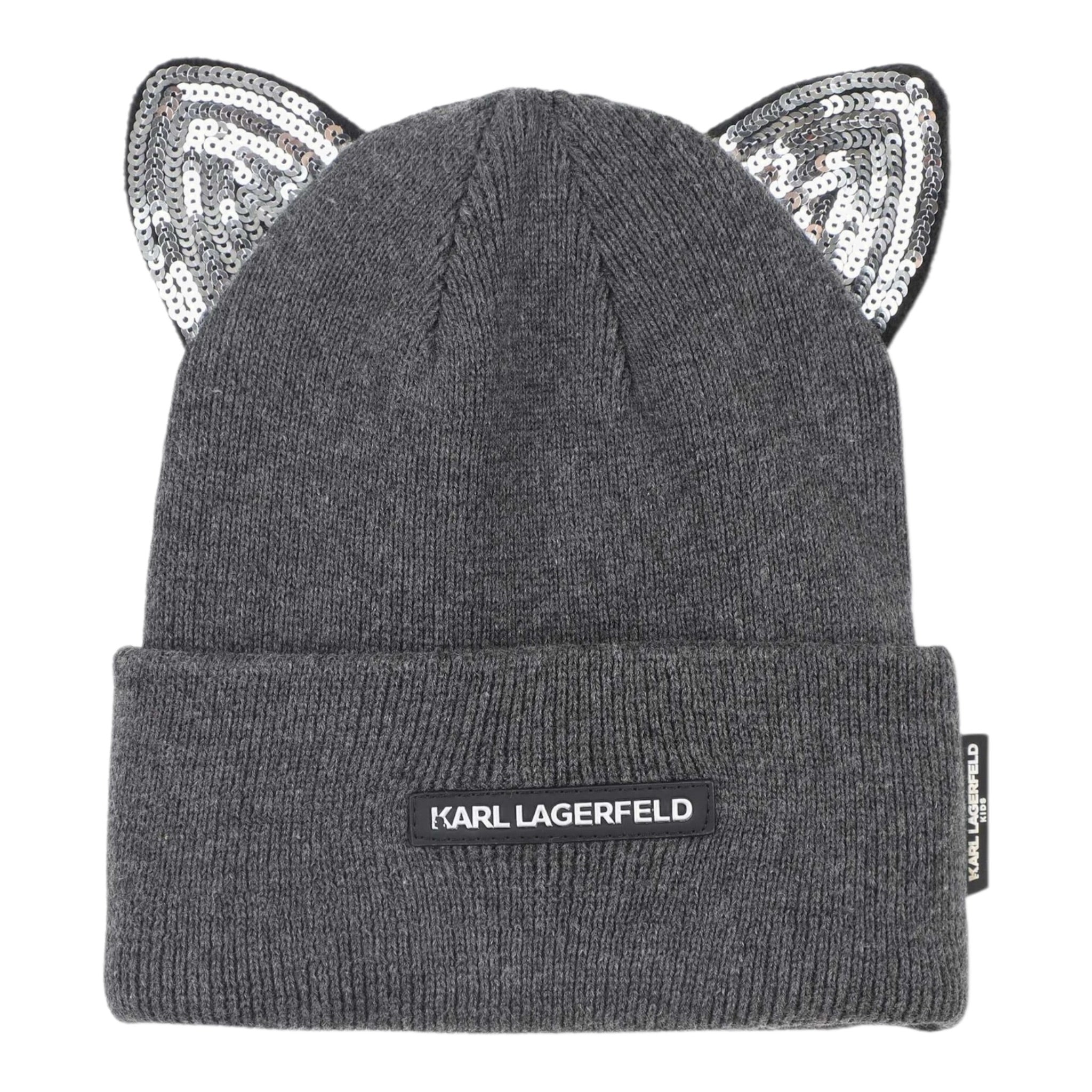 Karl Lagerfeld Cappello tinta unita con Orecchie Grigio per Bambina Z31007X GRIGIO KARL LAGERFELD 