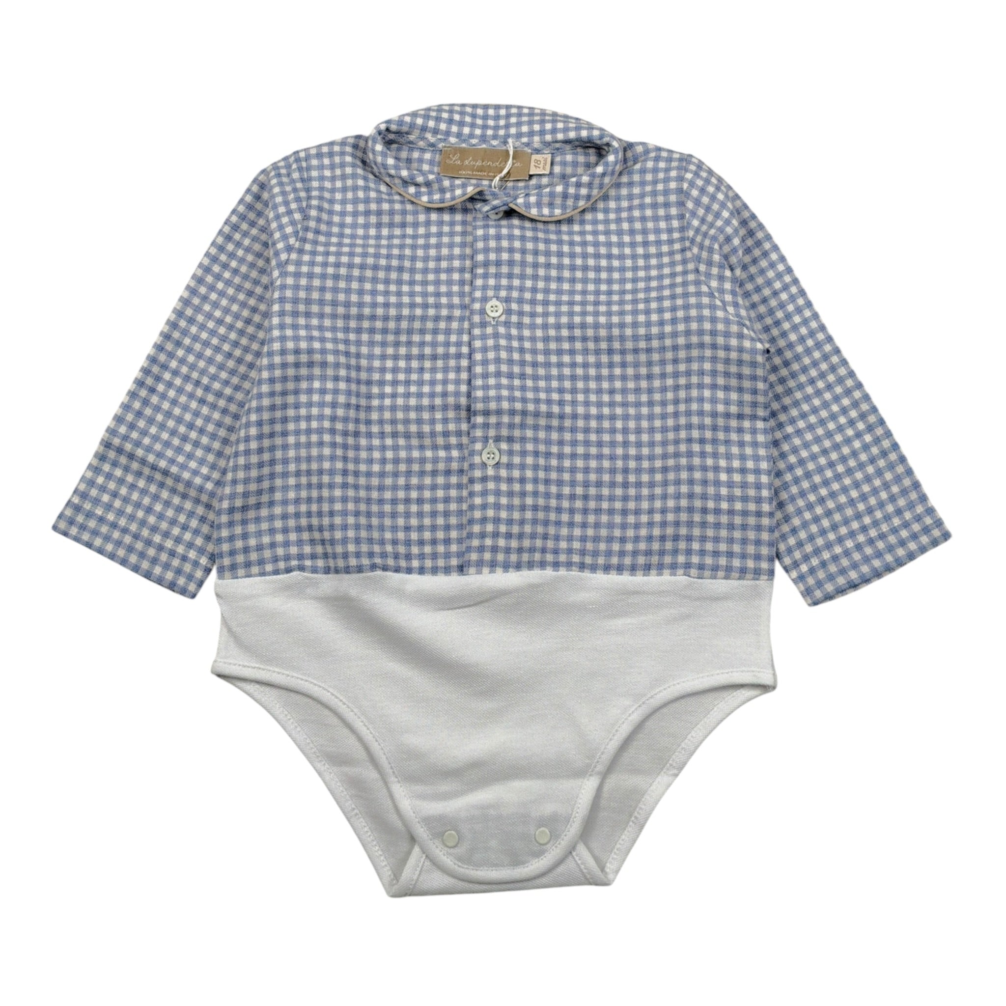 La Stupenderia Camicia Modello Body Bicolore con Fantasia A Quadri Bianco/Azzurro per Neonato 1TBBD01 BIANCO/AZZURRO LA STUPENDERIA 