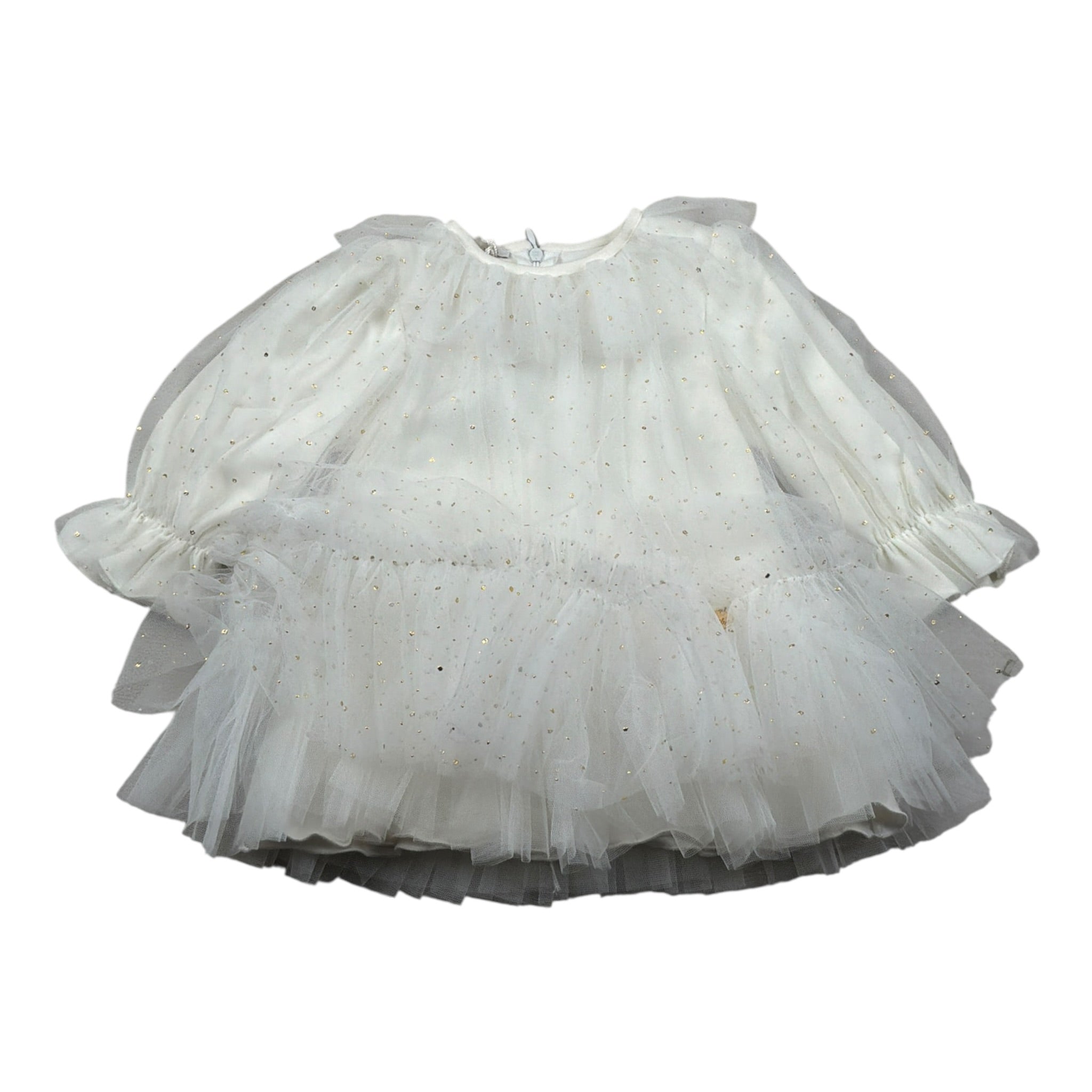 Le Bebe Abito Manica Lunga tinta unita con Tulle Bianco per Neonata LBG5496 BIANCO LE BEBE 