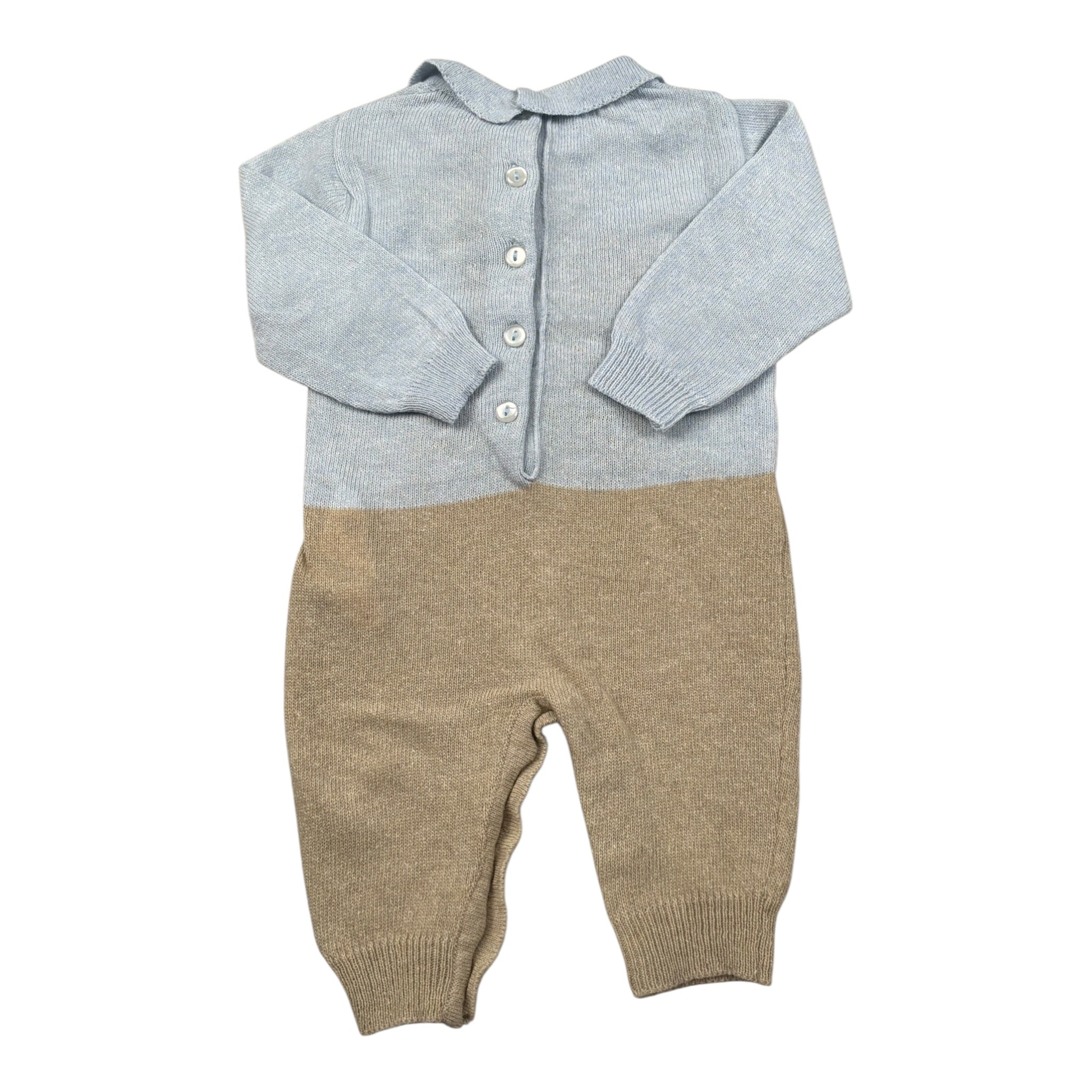 Le Bebe' Tutina Bicolore con Stampa Colletto Beige/Azzurro per Neonato LBB5102 BEIGE/AZZURRO LE BEBE' 