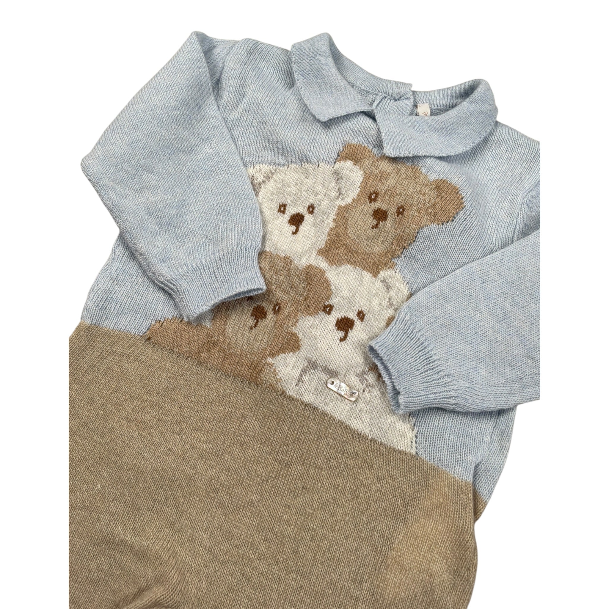 Le Bebe' Tutina Bicolore con Stampa Colletto Beige/Azzurro per Neonato LBB5102 BEIGE/AZZURRO LE BEBE' 