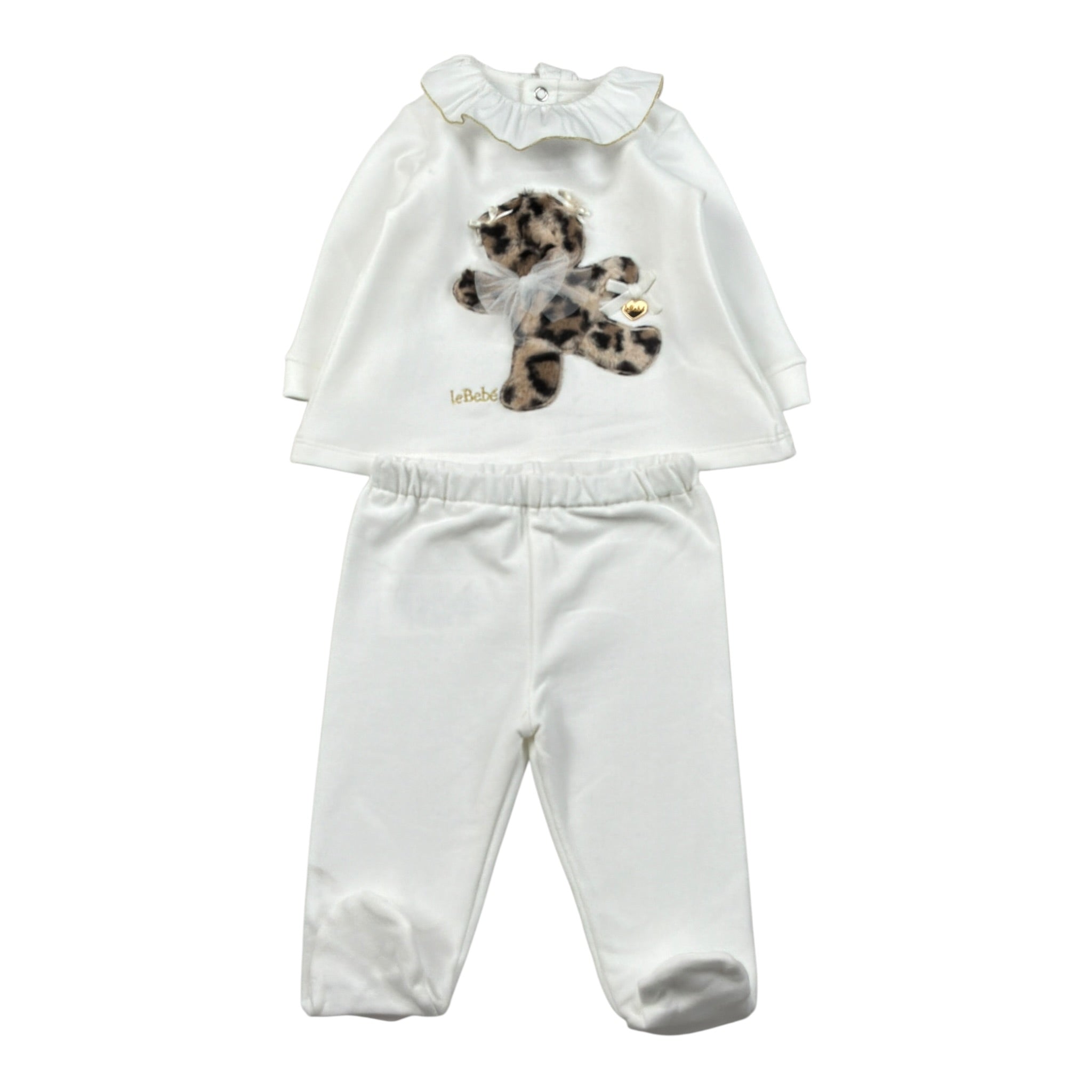 Le Bebe' Completo 2Pz Maglia-Ghettina tinta unita con Stampa Bianco per Neonata LBG6031 BIANCO LE BEBE' 