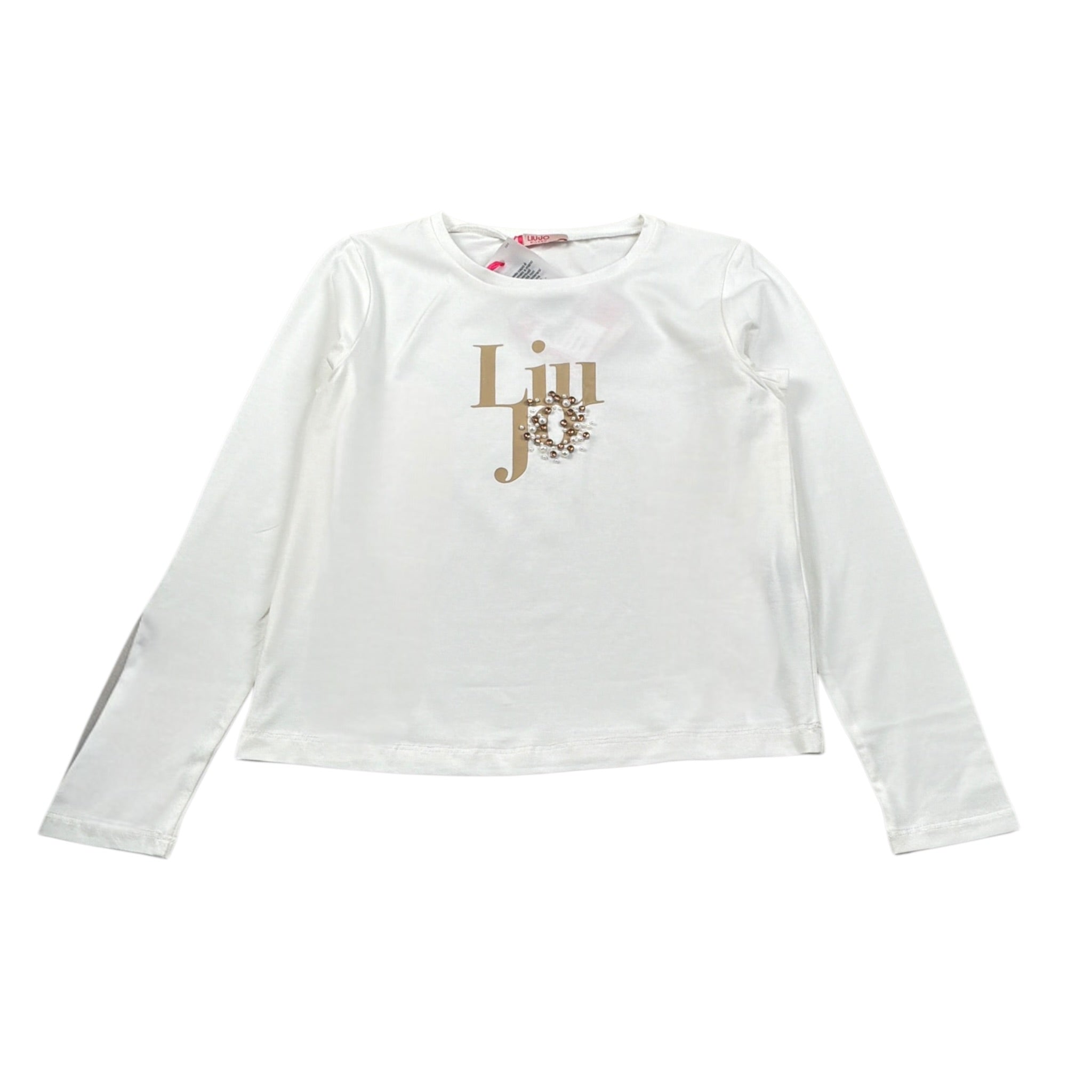 Liu Jo Shirt Girocollo tinta unita con Brillantini Bianco per Bambina GF5108X BIANCO LIU JO 