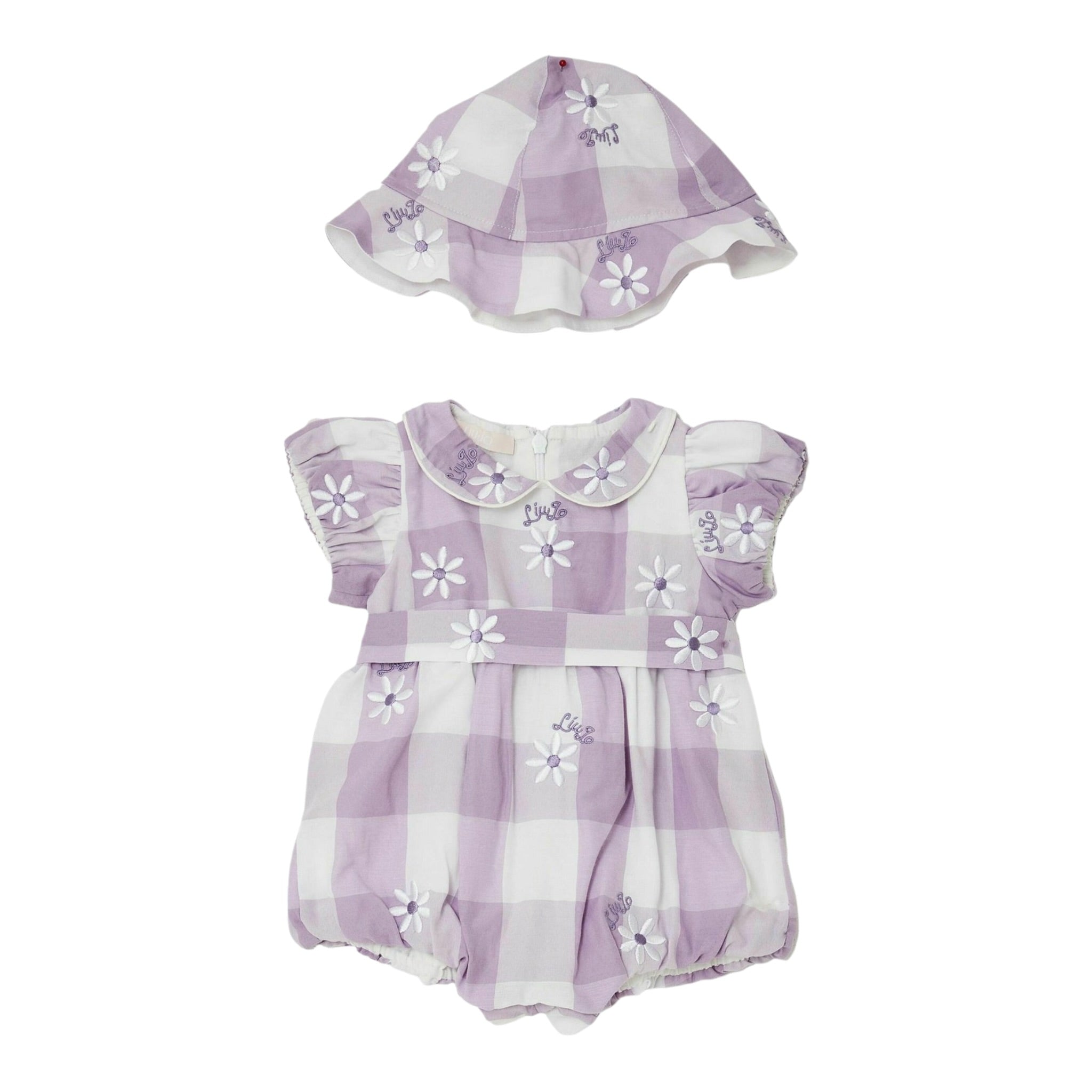 Liu Jo Pagliaccetto Fantasia Quadri Bicolore con Cappello Lilla/Bianco per Neonata HA5048 LILLA/BIANCO LIU JO 
