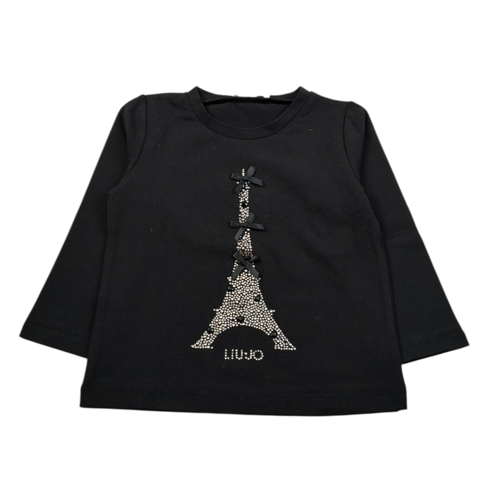 Liu Jo Shirt Girocollo tinta unita con Brillantini Nero per Neonata KF5048 NERO LIU JO 