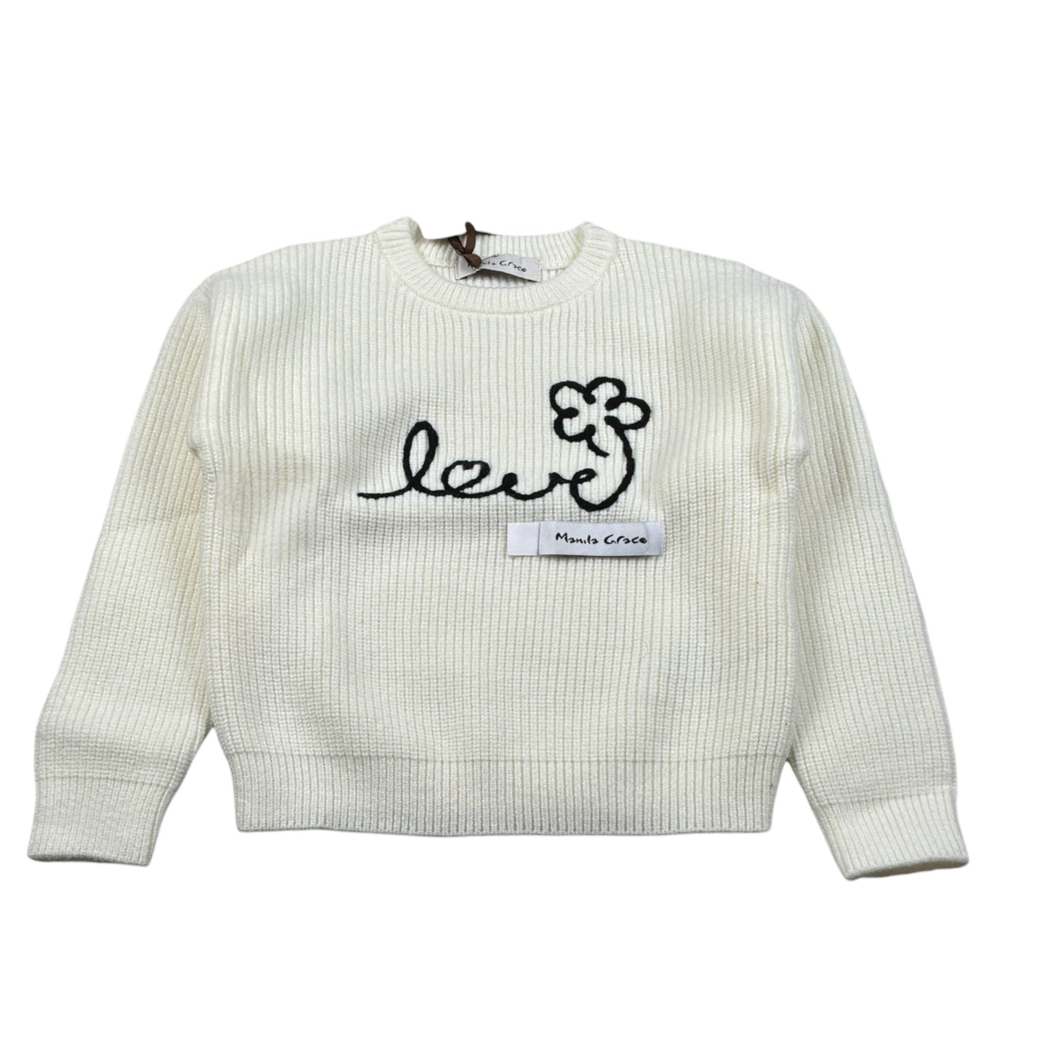 Manila Grace Maglia Girocollo tinta unita con Ricami Panna per Bambina MB3039W25 PANNA MANILA GRACE 