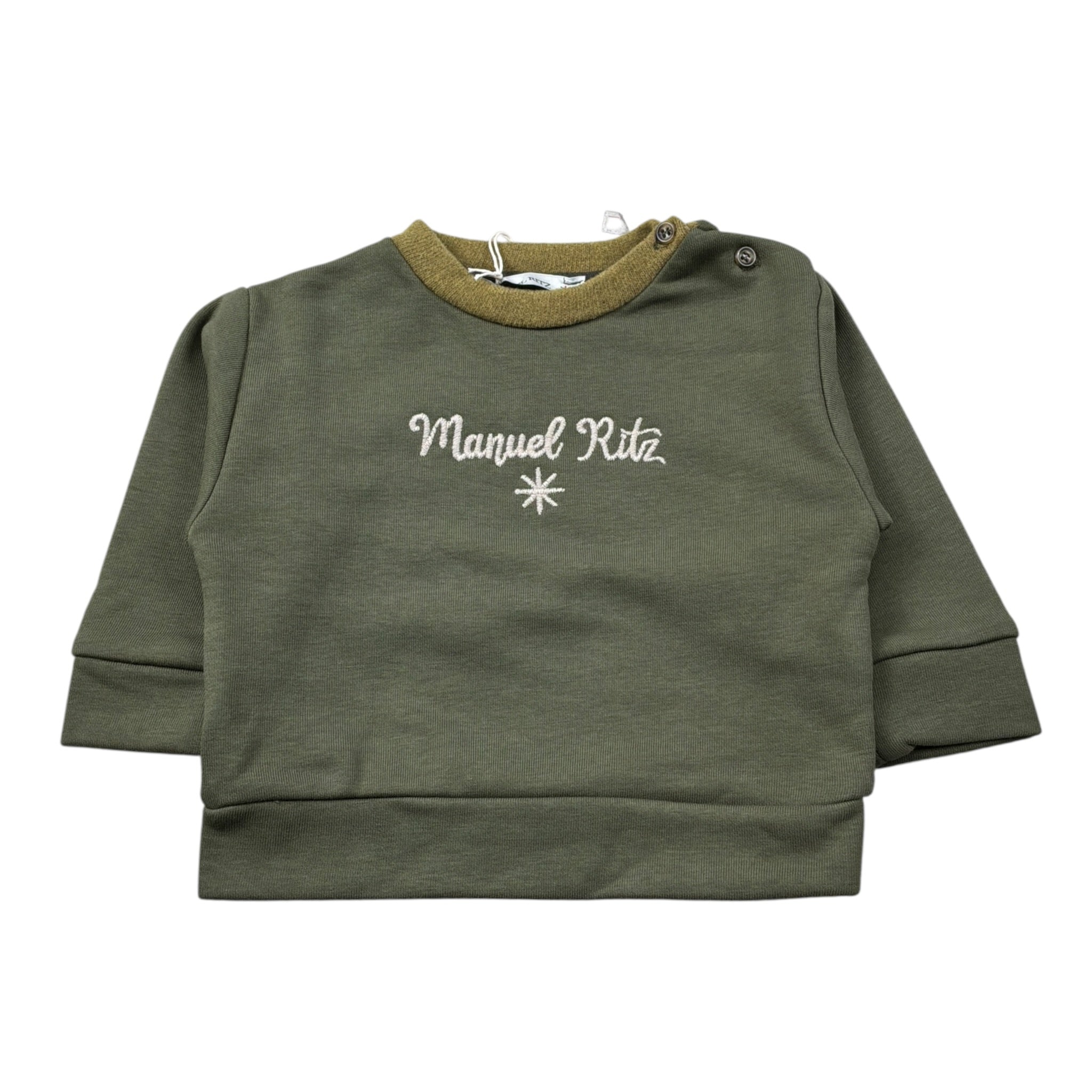 Manuel Ritz Felpa Chiusa Girocollo tinta unita con Logo Verde per Bambino MR3228J VERDE MANUEL RITZ 