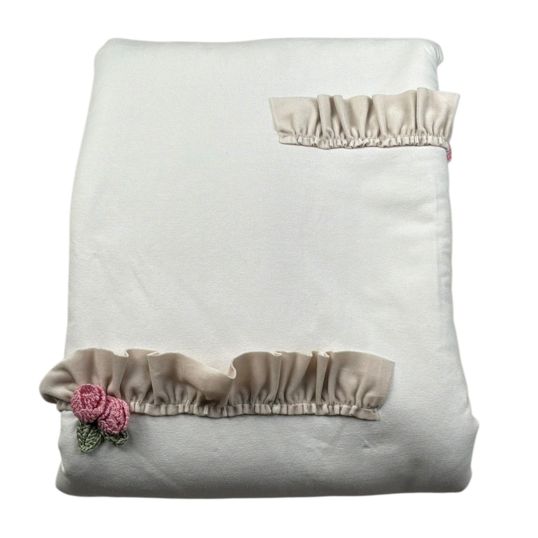 Marlu' Coperta Bicolore con Ricami Panna/Beige per Neonata I1081 PANNA/BEIGE MARLU' 