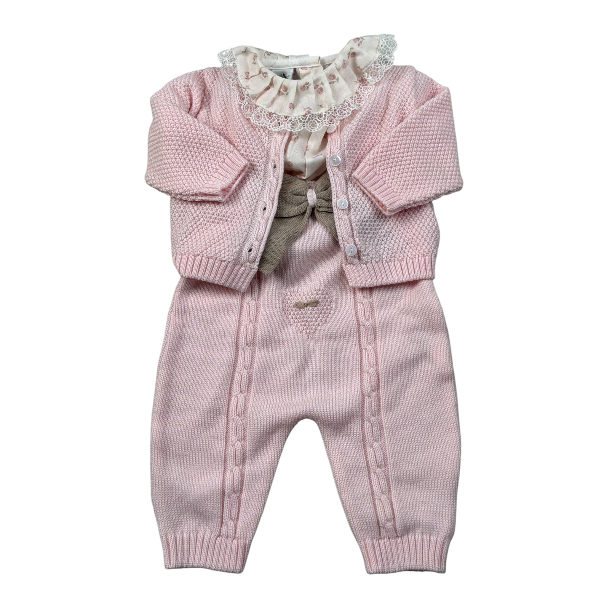 Marlu' Completo 3 Pezzi Cardigan-Salopette-Camicia Rosa per Neonata IB2131 ROSA MARLU' 