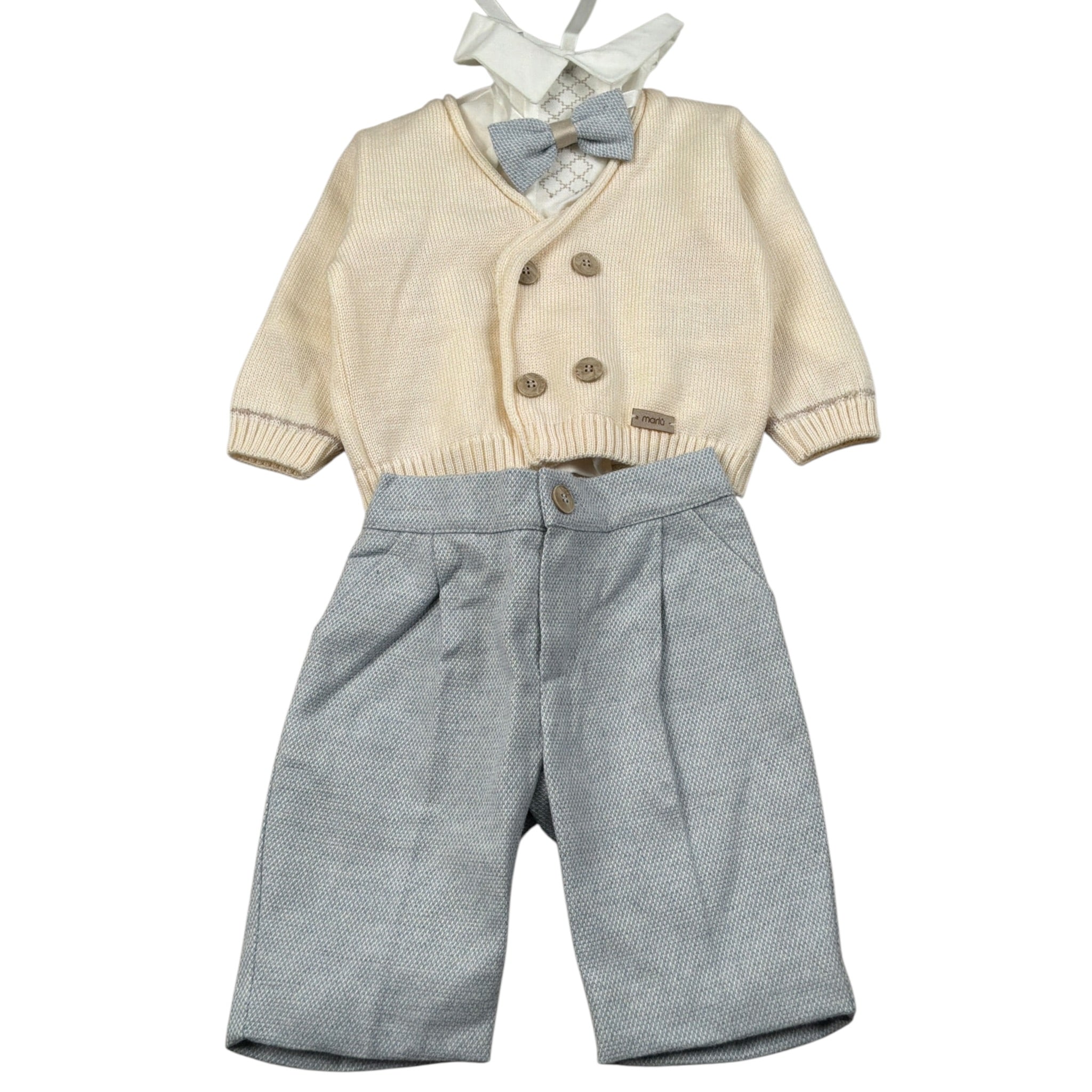Marlu' Completo 4 Pezzi Cardigan-Camicia-Papillon-Pantalone Beige/Azzurro per Neonato IH70160L BEIGE/AZZURRO MARLU' 