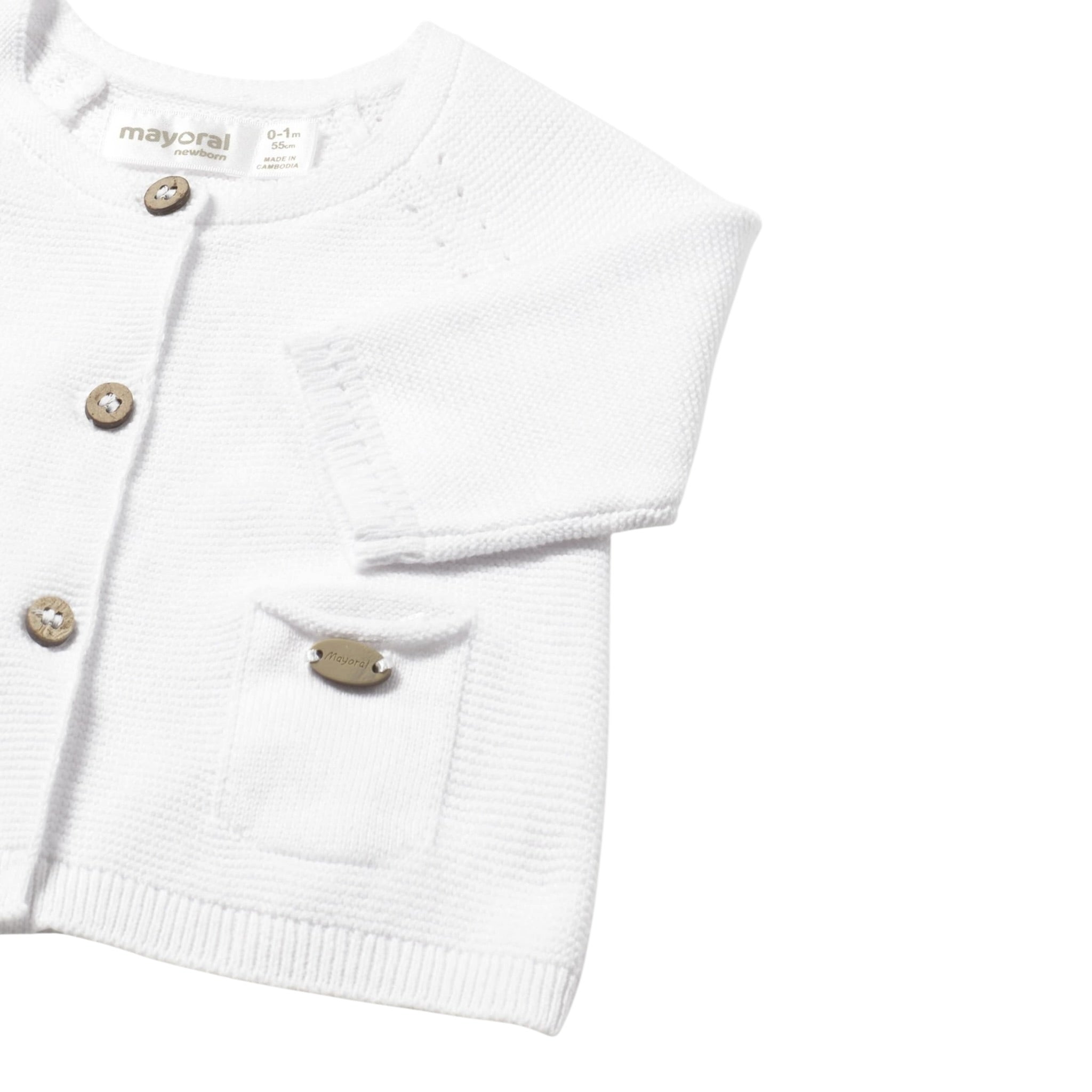 Mayoral Cardigan tinta unita con Trafori Bianco per Neonato 1307 BIANCO MAYORAL 