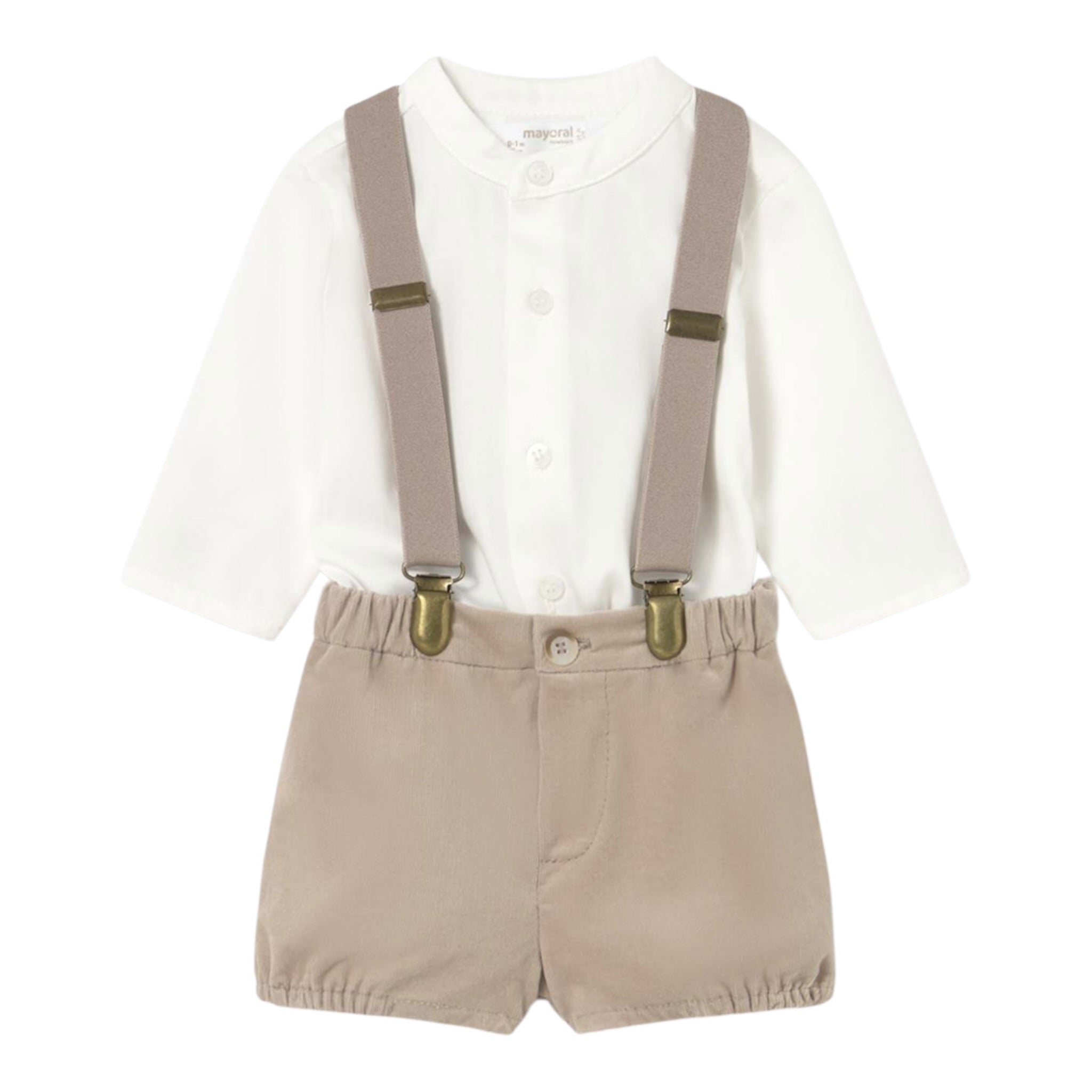 Mayoral Completo 2 Pezzi Camicia-Salopettes Bianco/Beige per Neonato 2257 BIANCO/BEIGE MAYORAL 