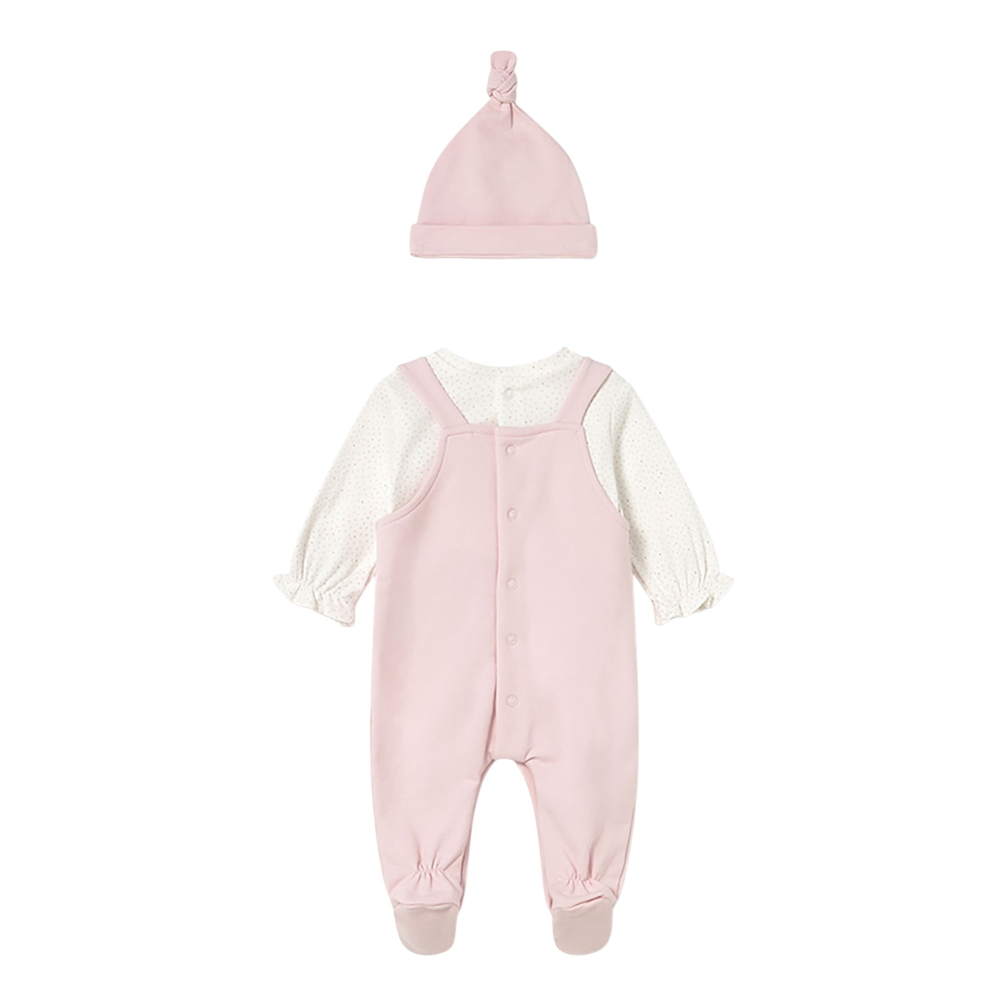 Mayoral Completo 3Pz Salopette-Shirt Bicolore con Pois-Cappello Bianco/Rosa per Neonata 2602 BIANCO/ROSA MAYORAL 