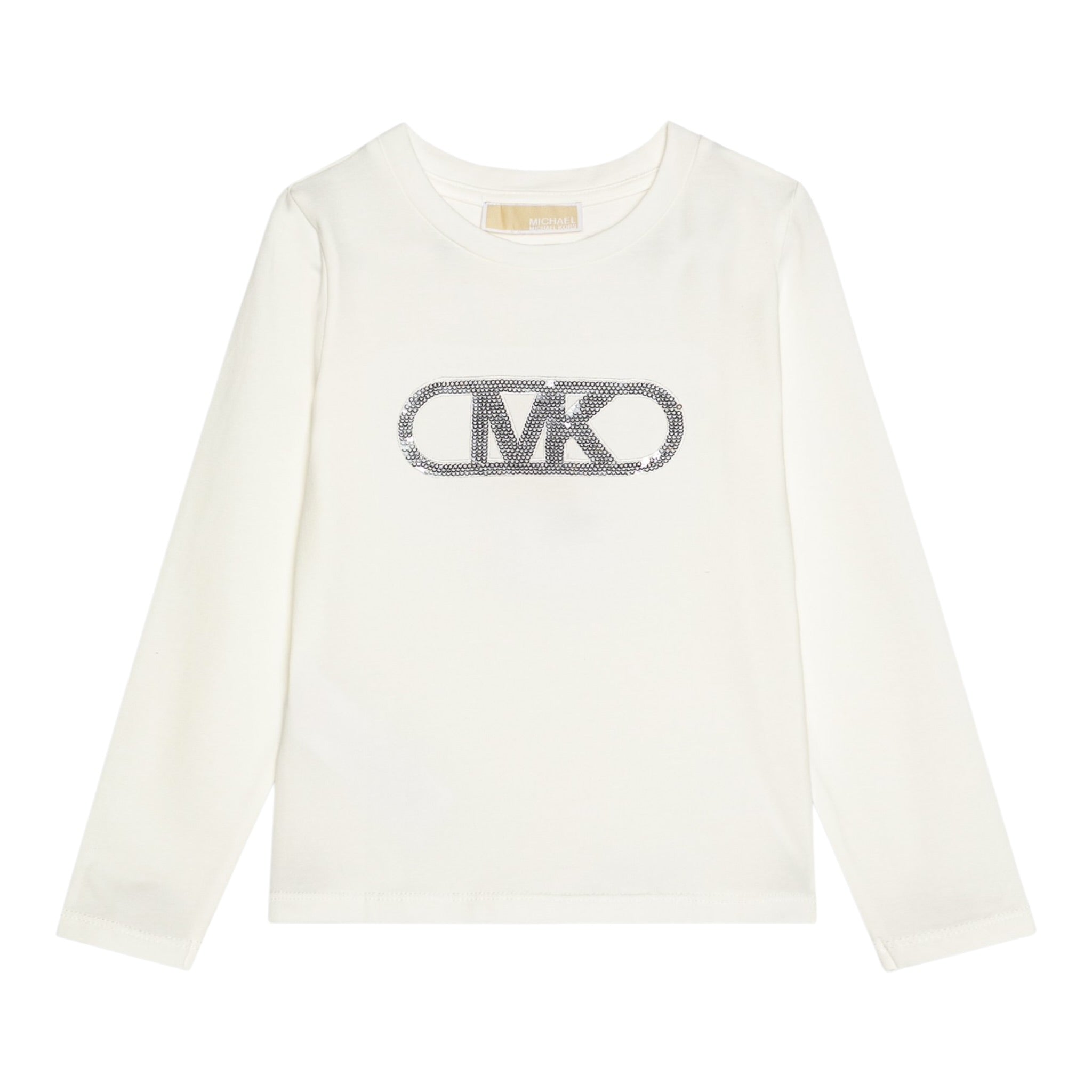 Michael Kors Shirt Girocollo tinta unita con Logo Paillettato Panna per Bambina R30145 PANNA MICHAEL KORS 