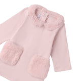 Mini Banda Abito tinta unita con Pelliccia Rosa per Neonata F727 ROSA MINI BANDA 
